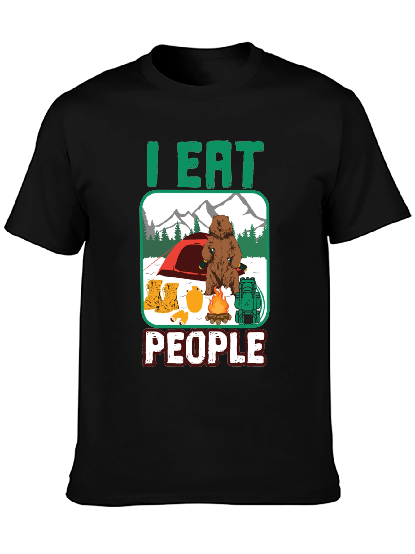Black I Eat People Bear Camping T-Shirt view 3