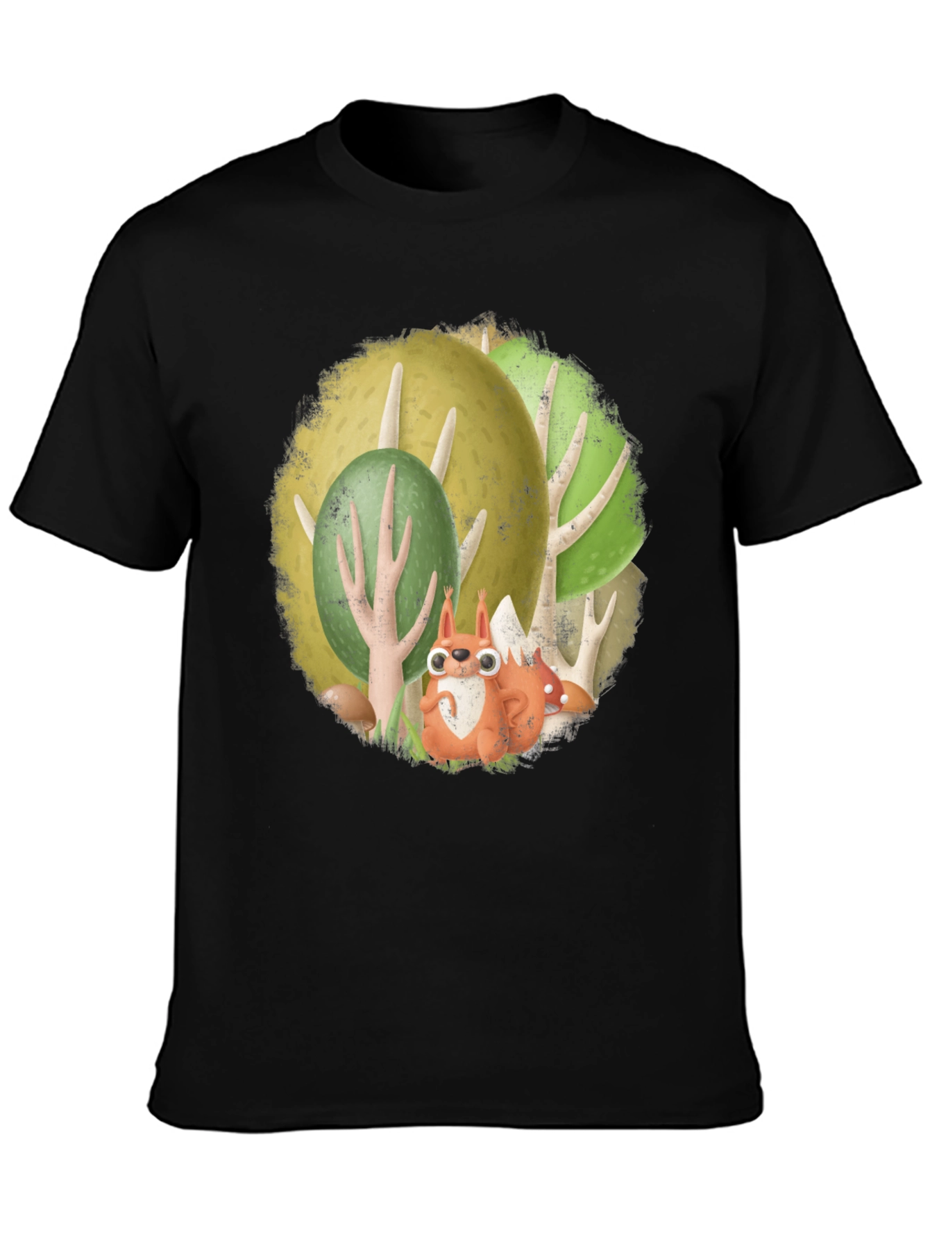 Black Whimsical Squirrel Forest Graphic Tee view 3