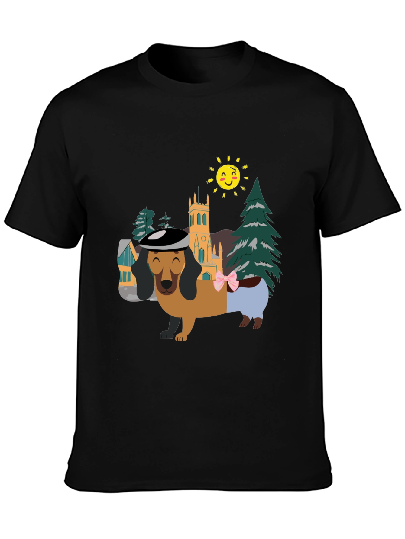 Black Dachshund Landscape Graphic Tee - Stylish & Fun! view 3