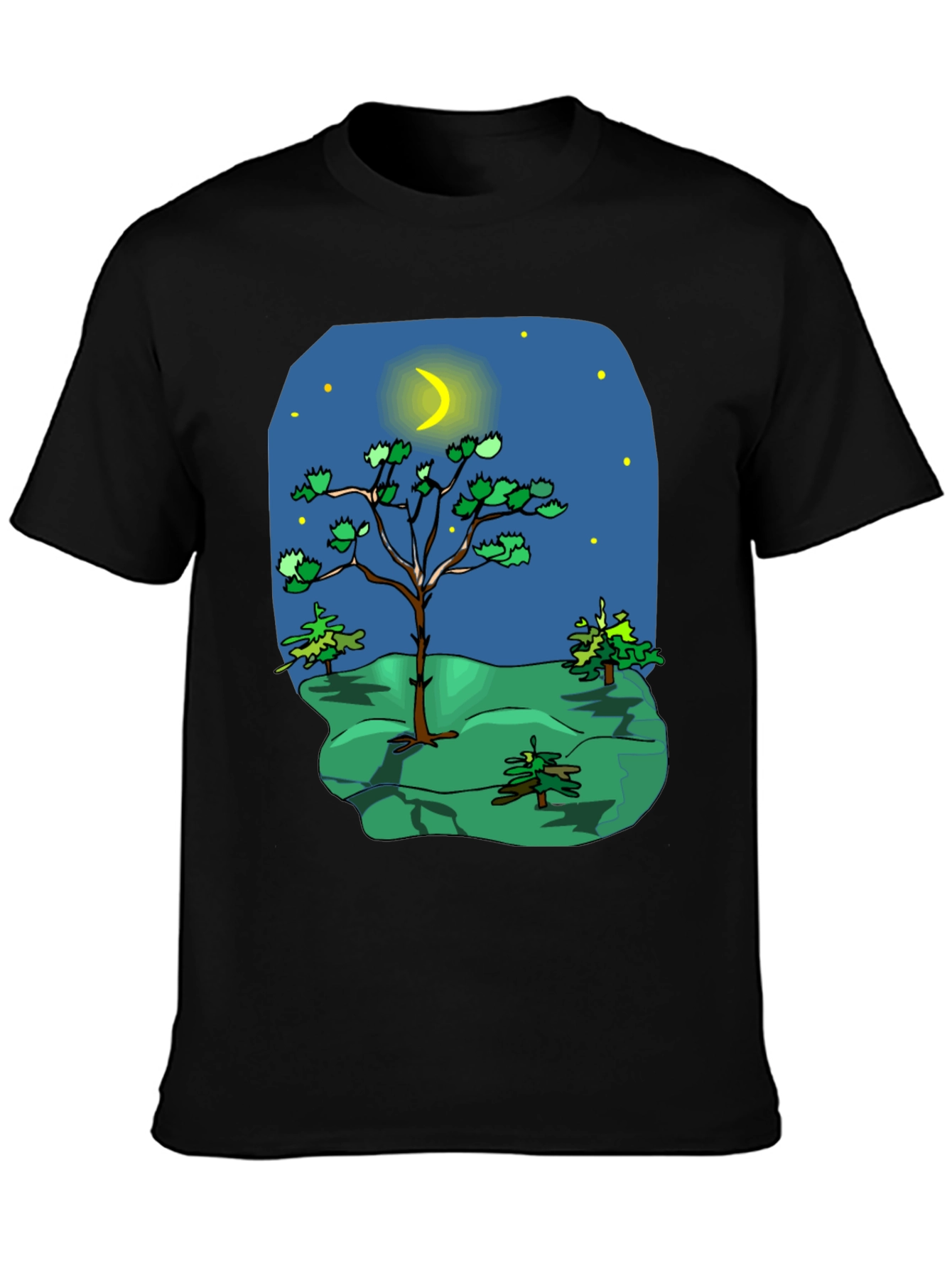 Black Cartoon Nature Scene Black T-Shirt view 3