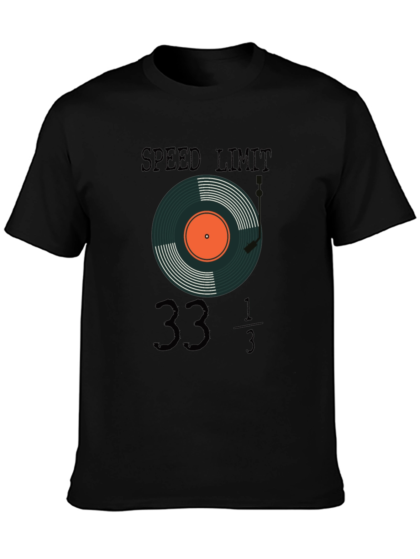 Black Speed Limit 33 1/3 RPM Record Player T-Shirt view 3