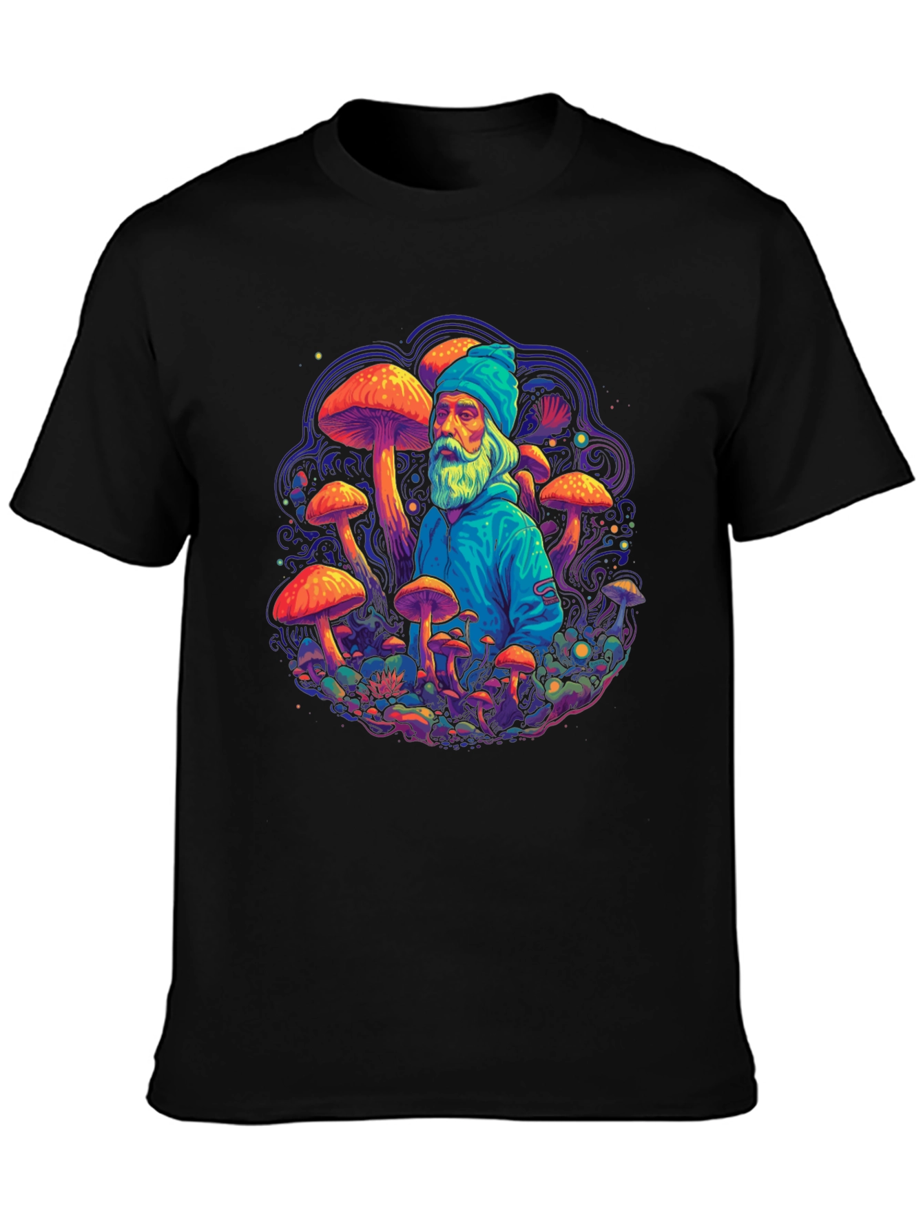 Black Wizard Mushroom Graphic Tee - Psychedelic Design view 3
