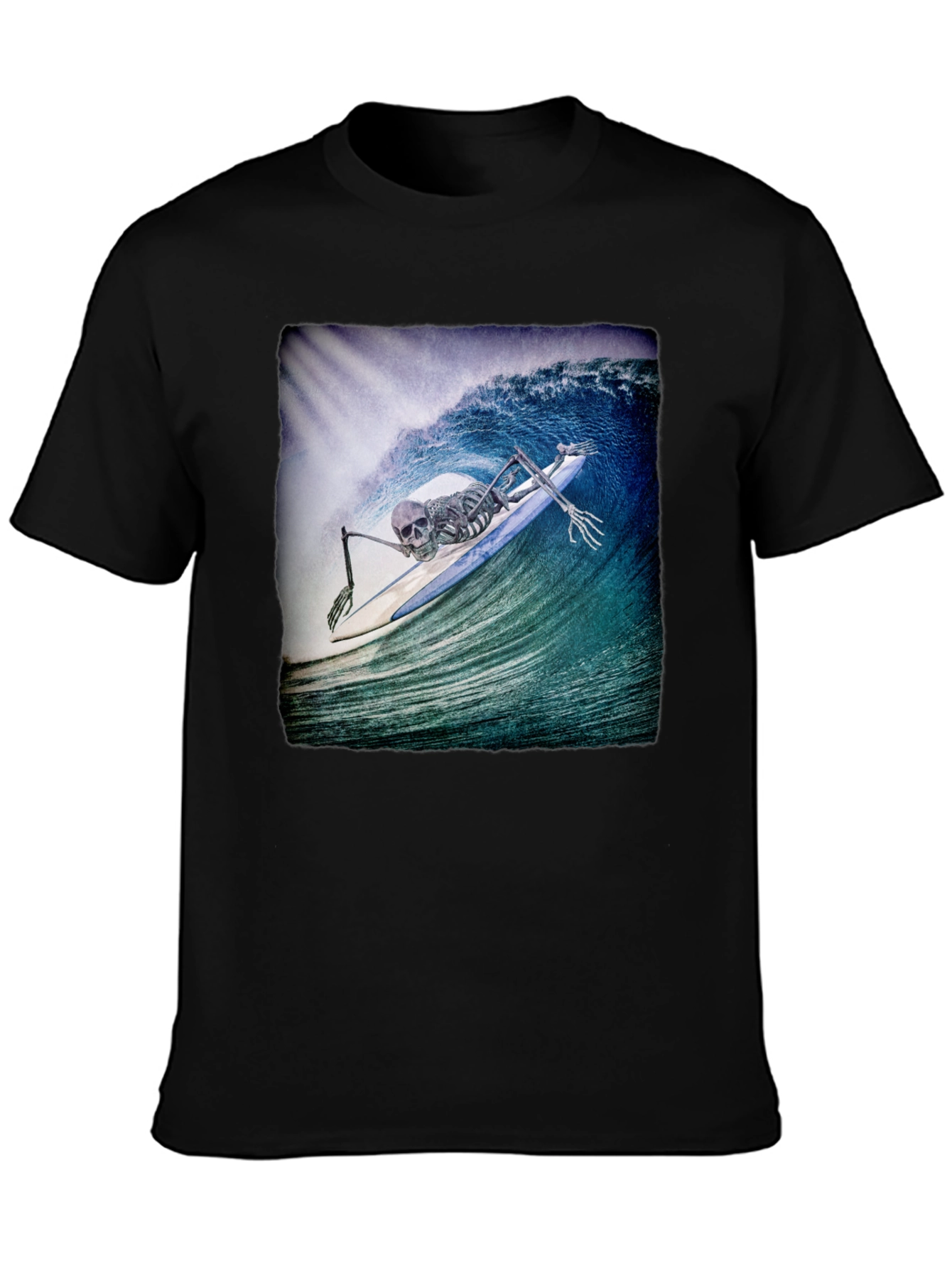 Black Skeleton Surfer T-Shirt - Black Crew Neck Tee view 3