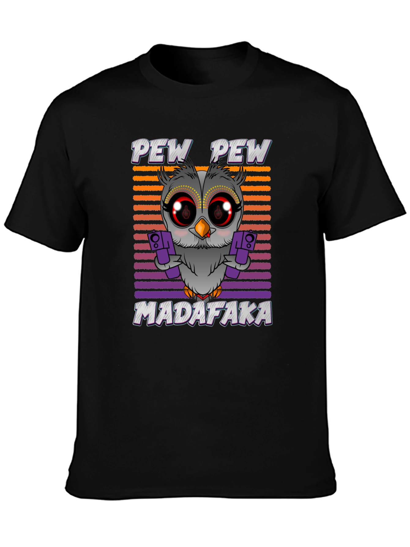 Black Pew Pew Madafaka Owl Graphic T-Shirt view 3