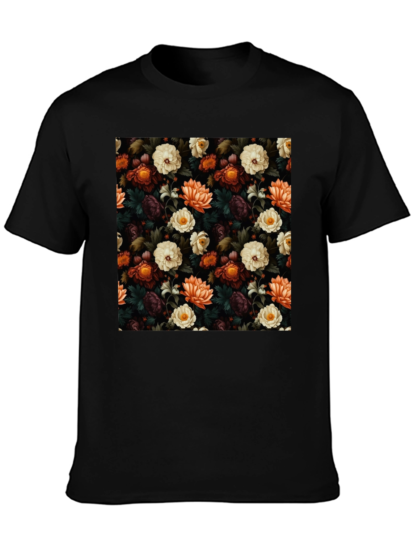 Black Floral Pattern T-Shirt view 3