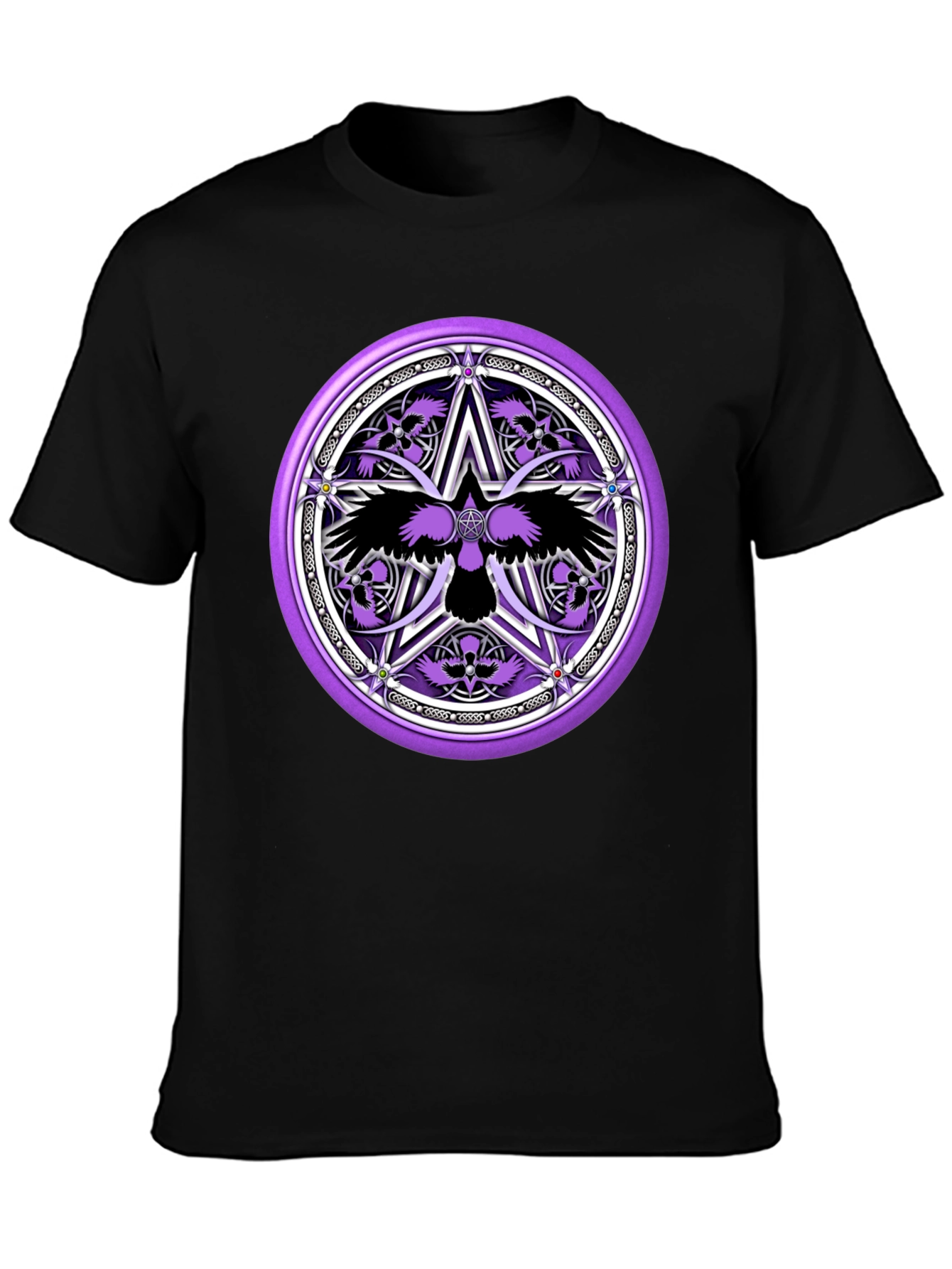 Black Raven Pentagram Graphic Tee - Black view 3