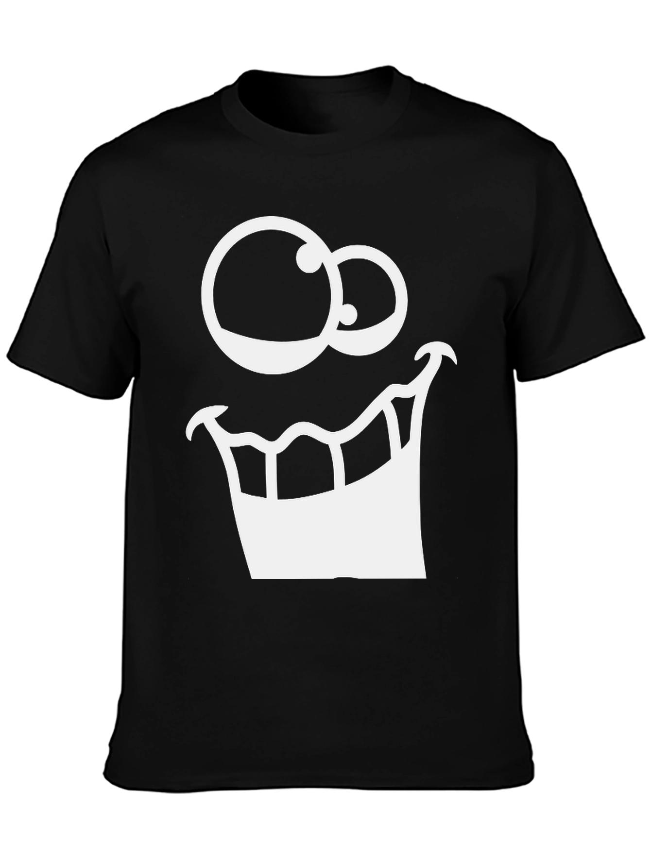 Black Cartoon Face Graphic Tee - Black Cotton T-Shirt view 3