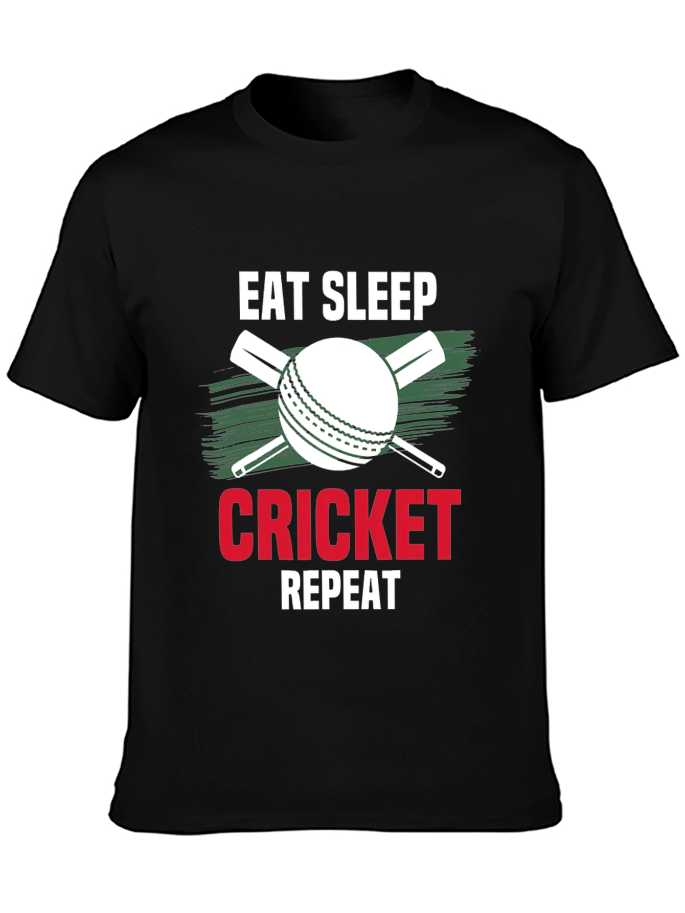 Black Eat Sleep Cricket Repeat Graphic Tee view 3