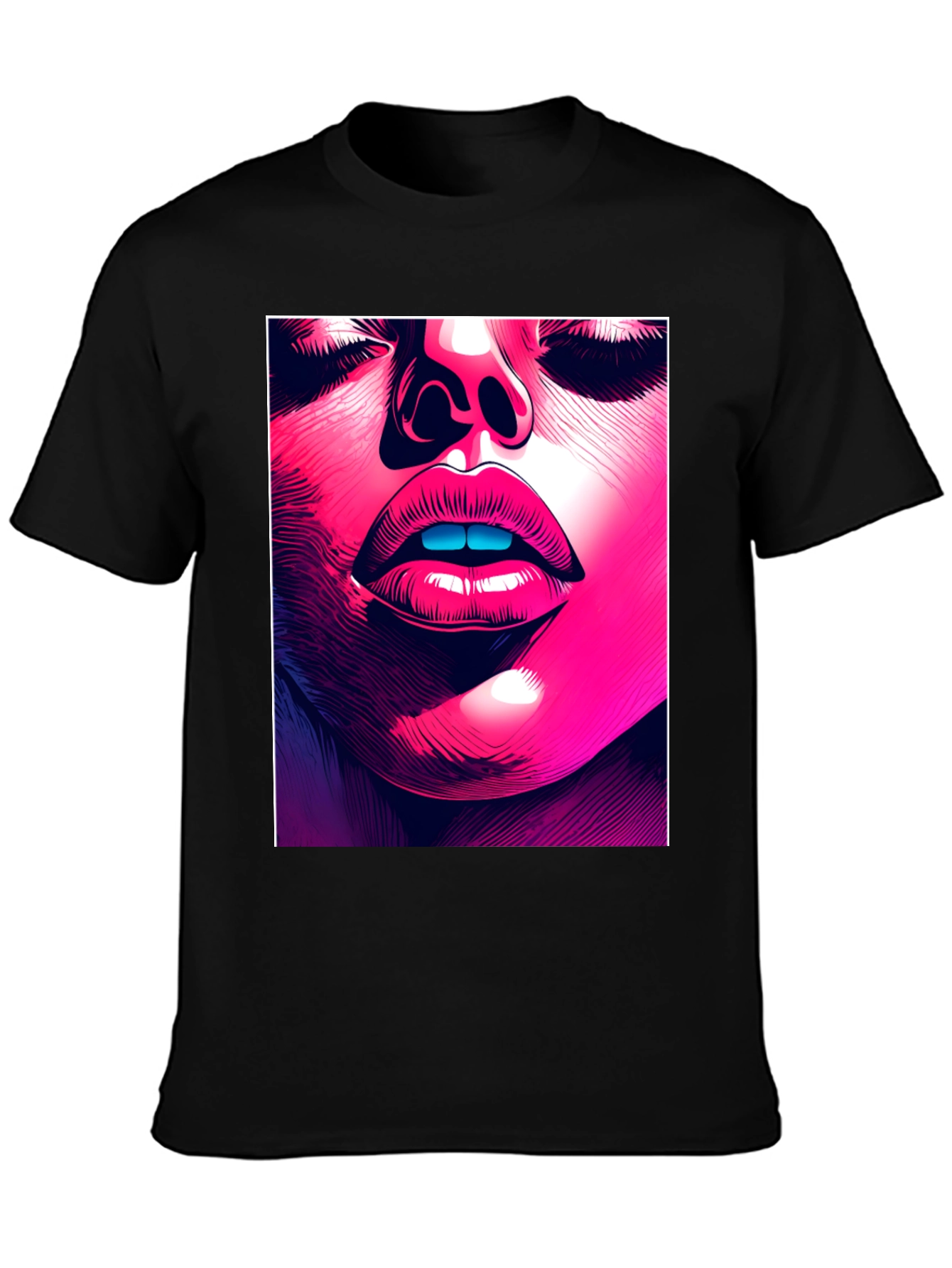 Black Abstract Face Graphic Tee - Stylish Black T-Shirt view 3