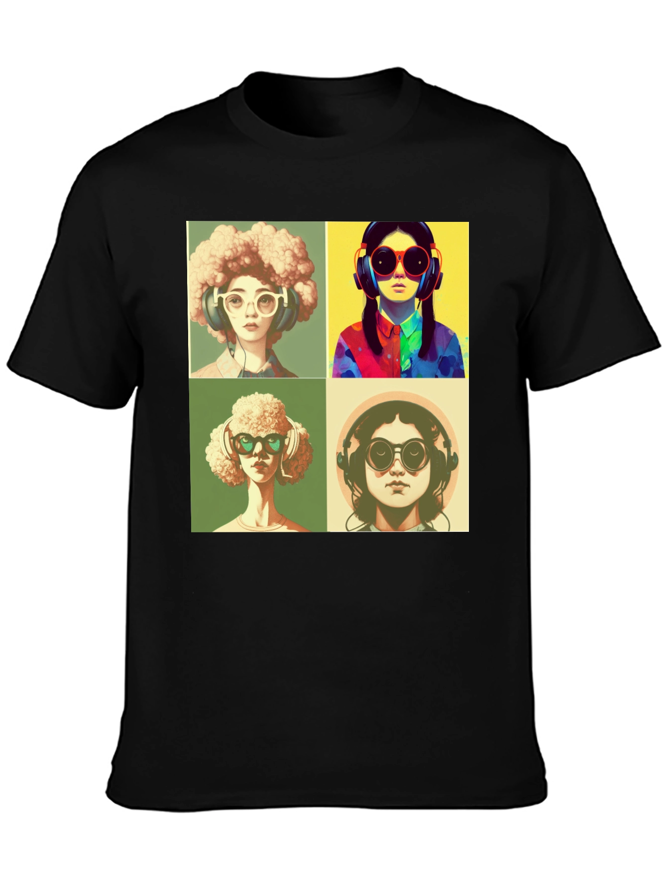 Black Retro Pop Art T-Shirt - Music Lover Fashion view 3