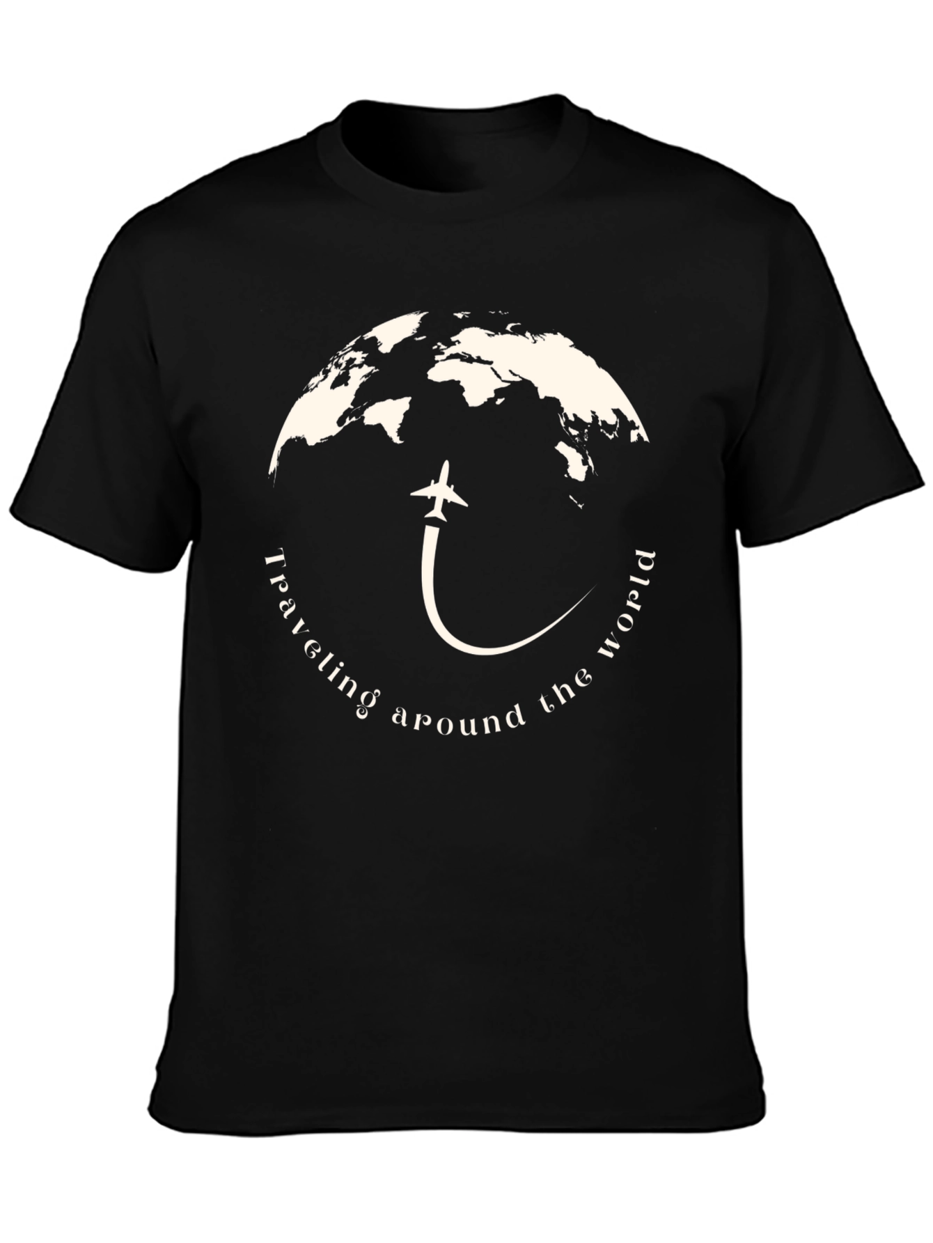 Black Travel the World T-Shirt: Airplane & Earth Design view 3