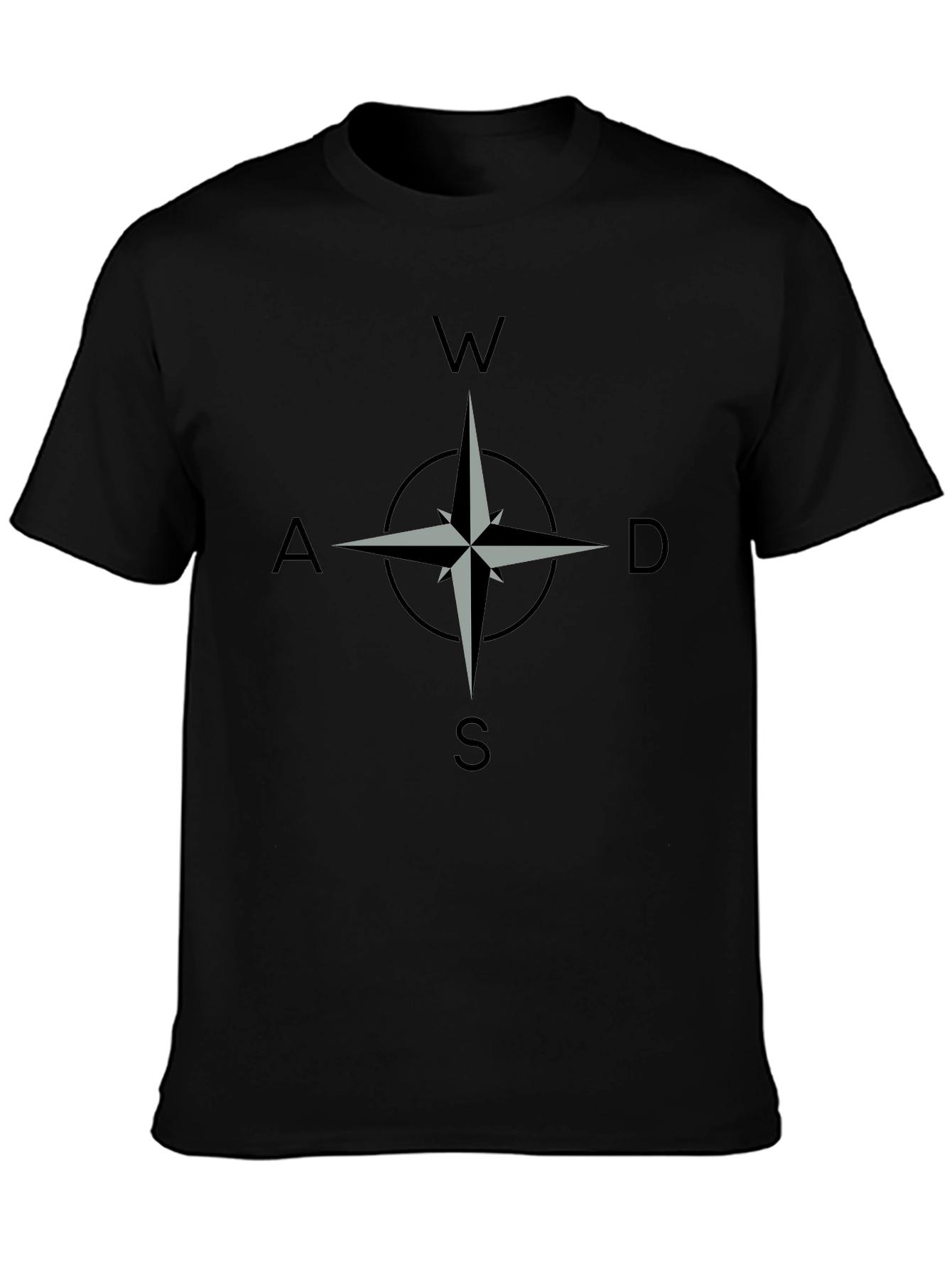 Black Compass Rose Graphic T-Shirt - Black, Casual Style view 3