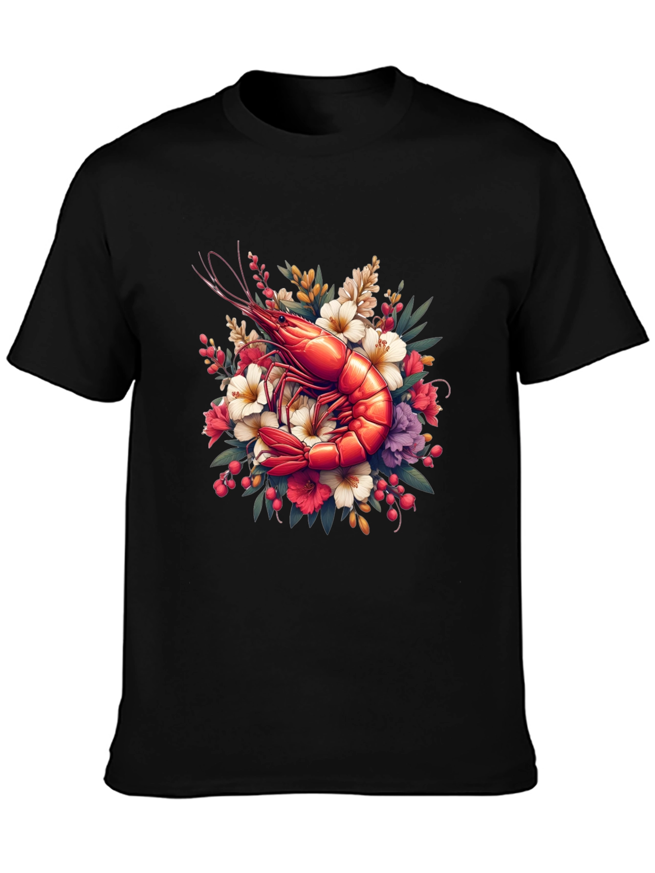 Black Shrimp Floral Graphic Tee view 3