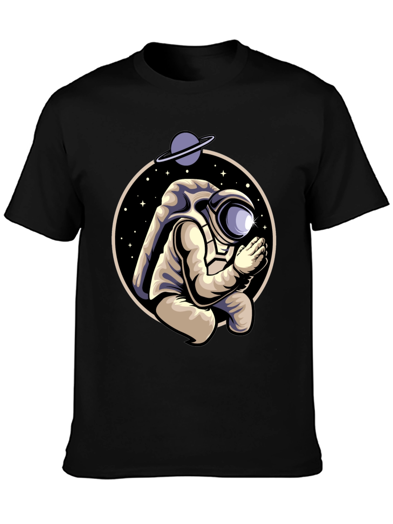 Black Praying Astronaut Graphic Tee - Unique Space Design view 3