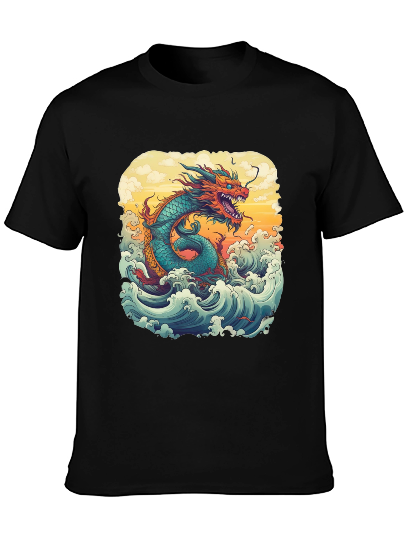 Black Dragon Wave Graphic Tee - Unique Design view 3