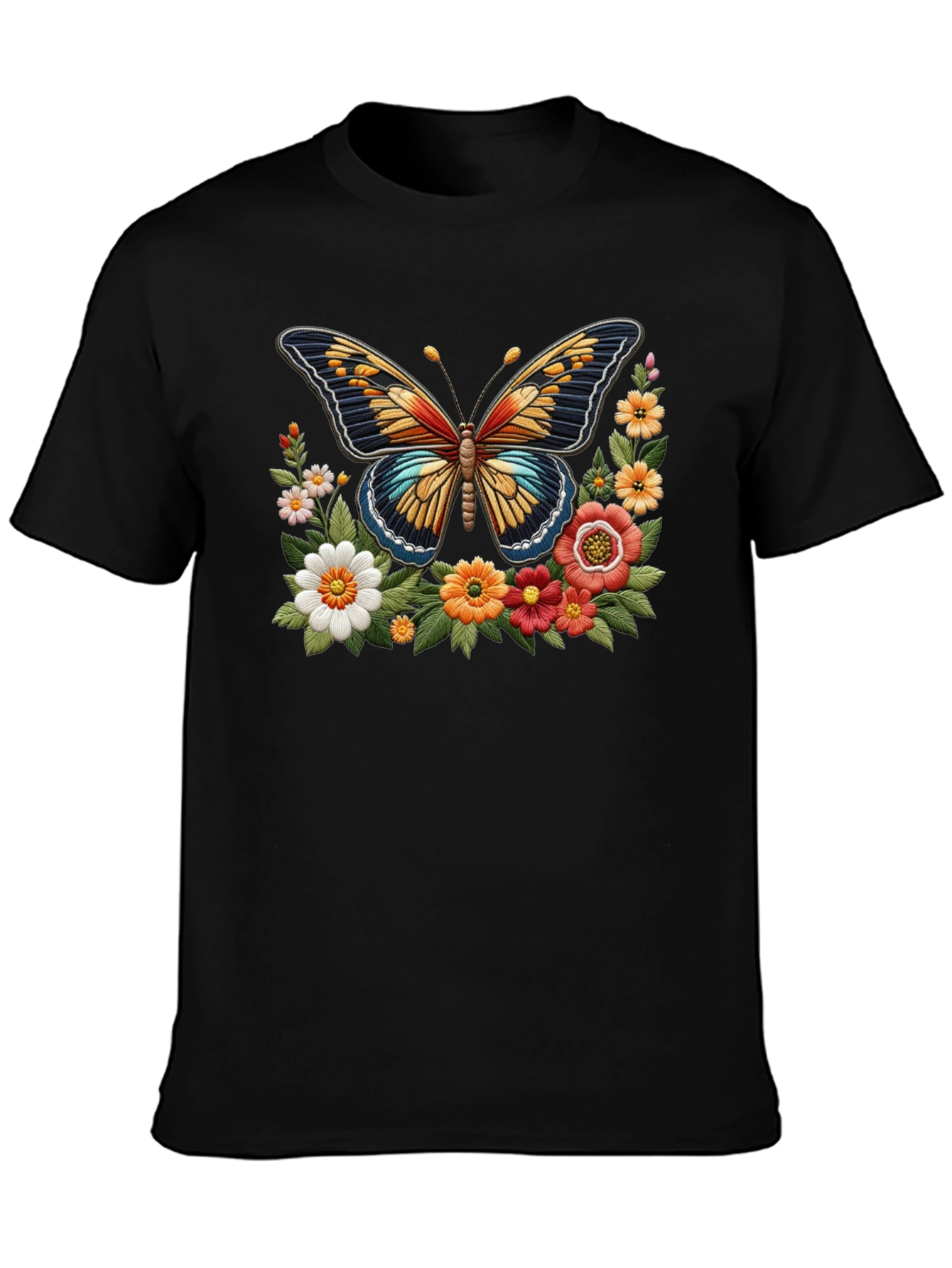 Black Butterfly Floral Graphic Print Black T-Shirt view 3