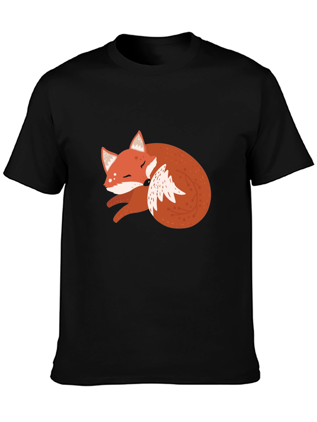 Black Cute Fox Graphic Tee - Soft Black Cotton T-Shirt view 3