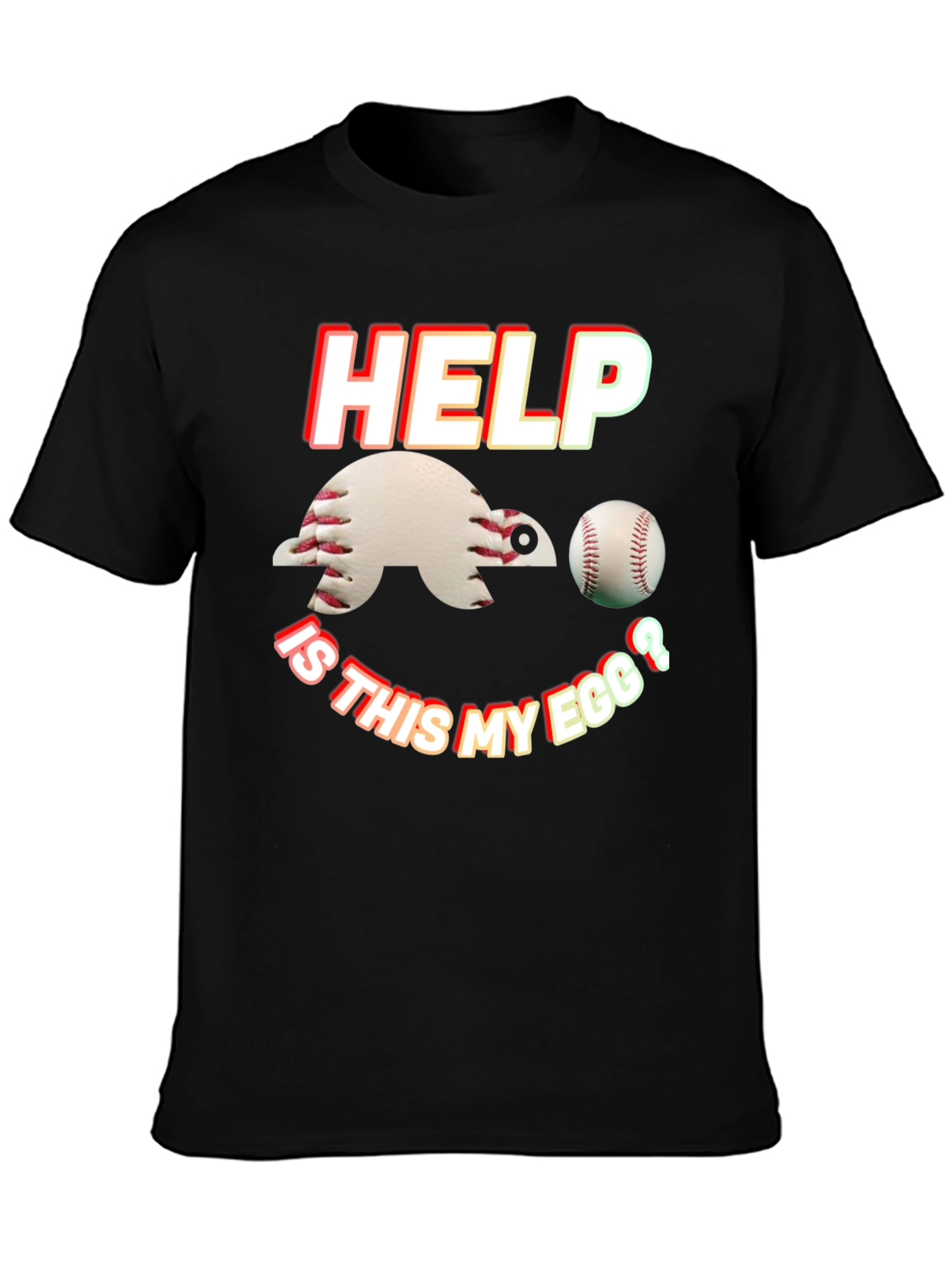Black Baseball Turtle T-Shirt - Help, Is This My Egg? view 3