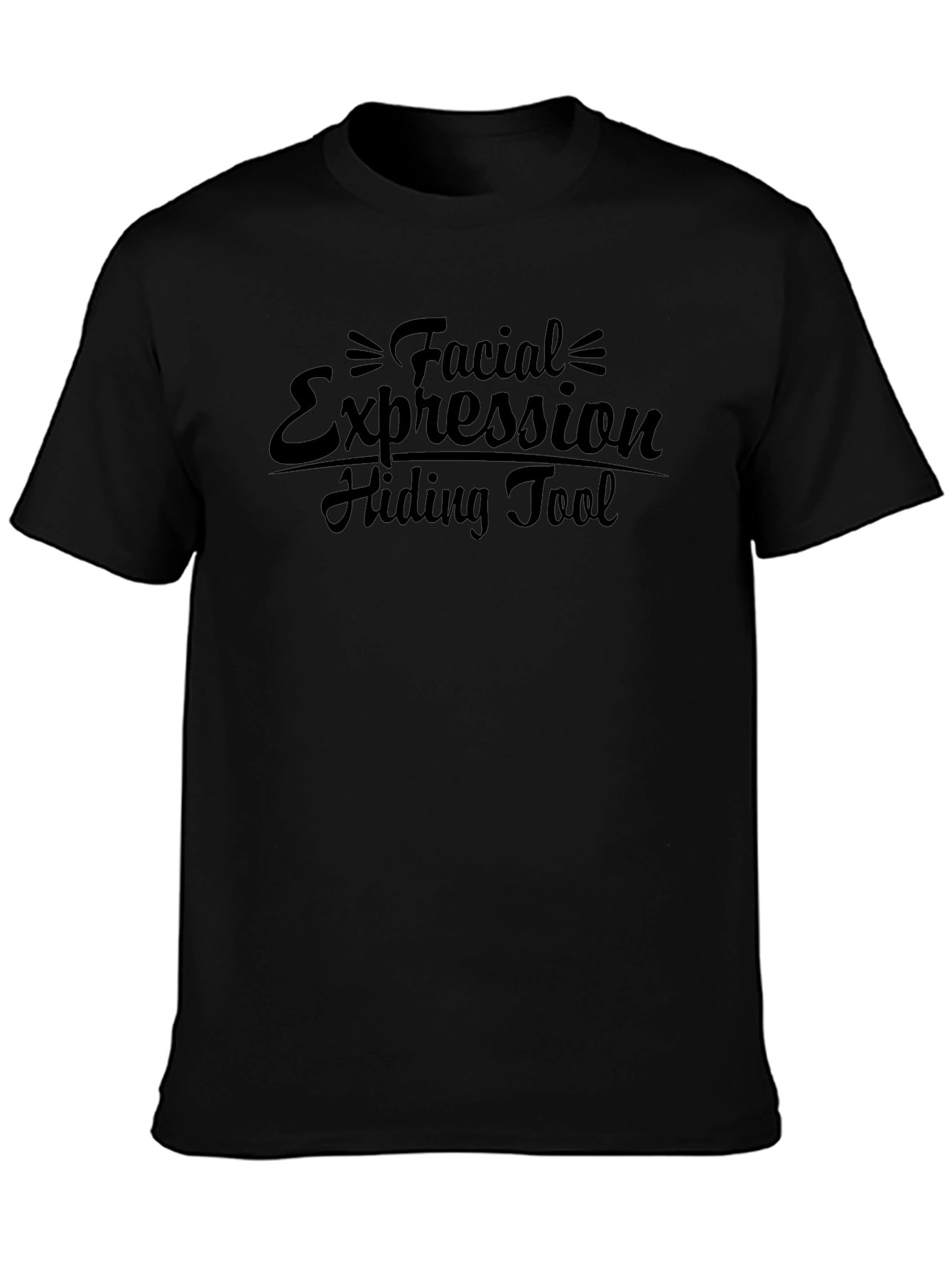 Black Facial Expression Hiding Tool T-Shirt - Black Crew Neck Tee view 3