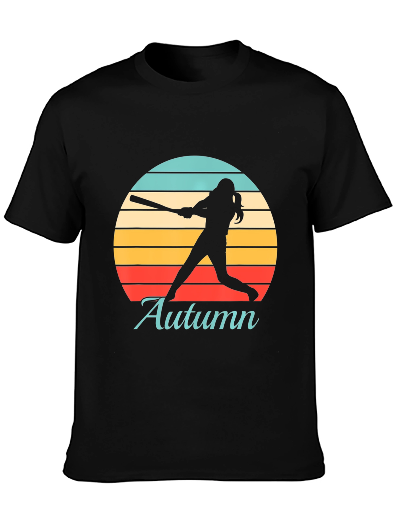 Black Autumn Softball T-Shirt Retro Sunset Silhouette view 3