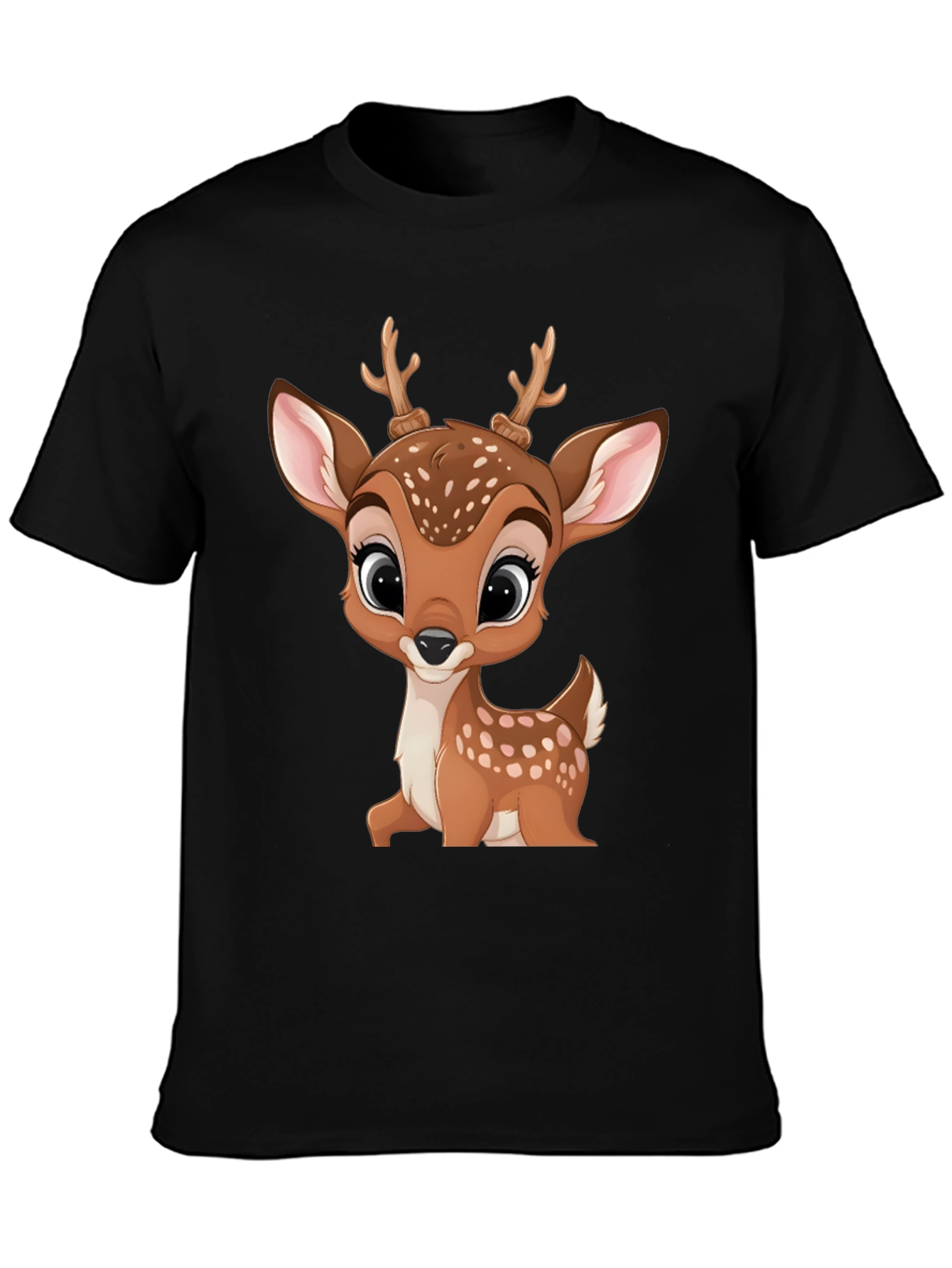 Black Cute Cartoon Deer Graphic T-Shirt view 3