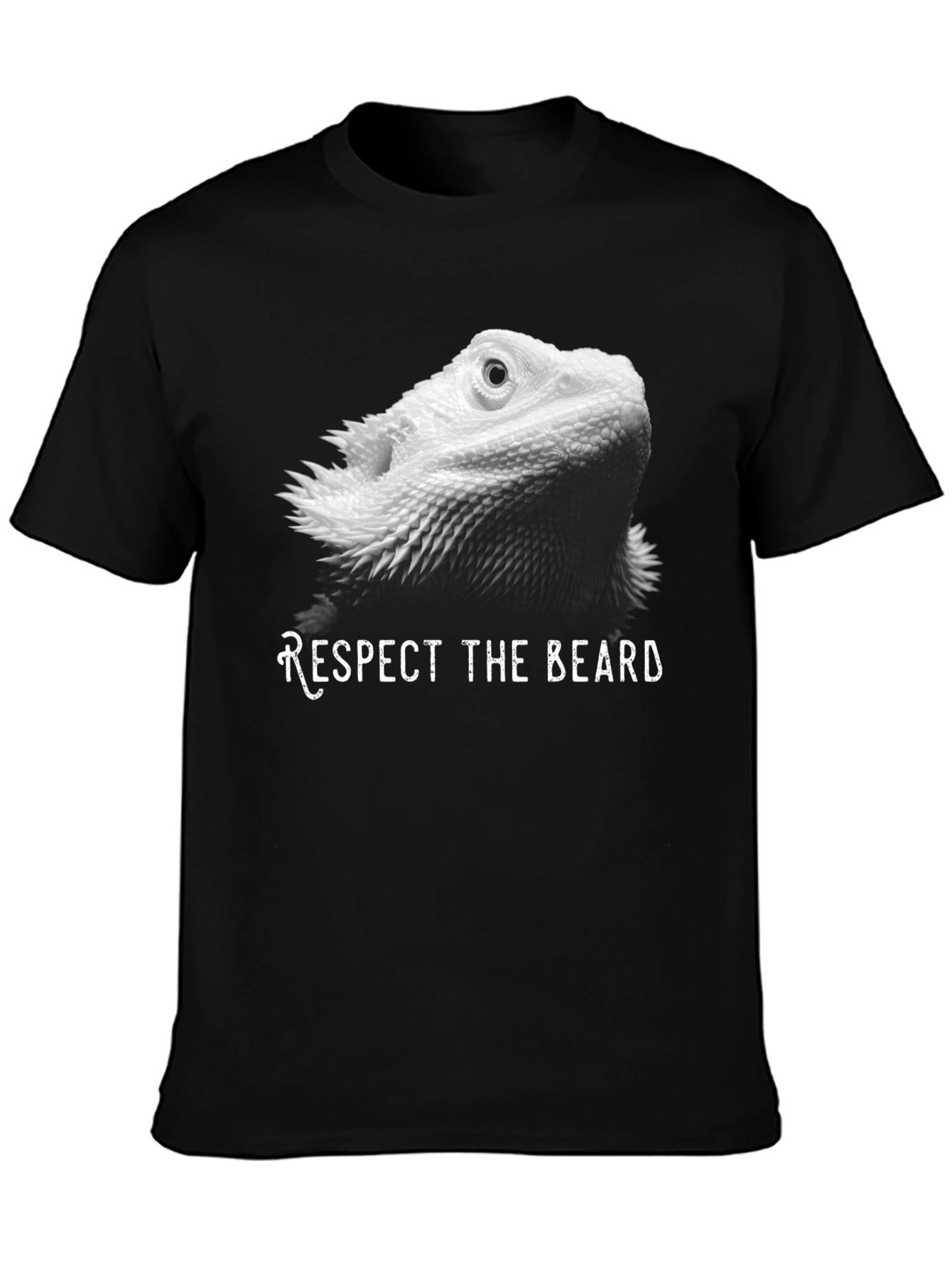 Black Respect the Beard Bearded Dragon Lizard T-Shirt view 3