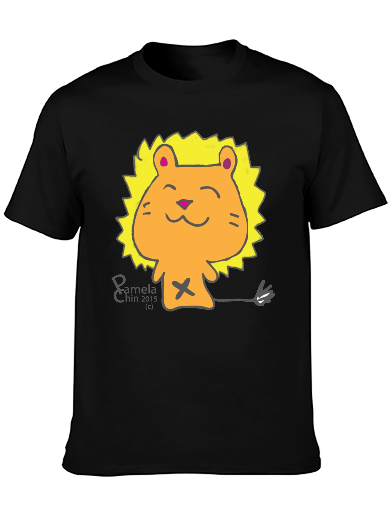 Black Cute Lion Cartoon Black T-Shirt view 3