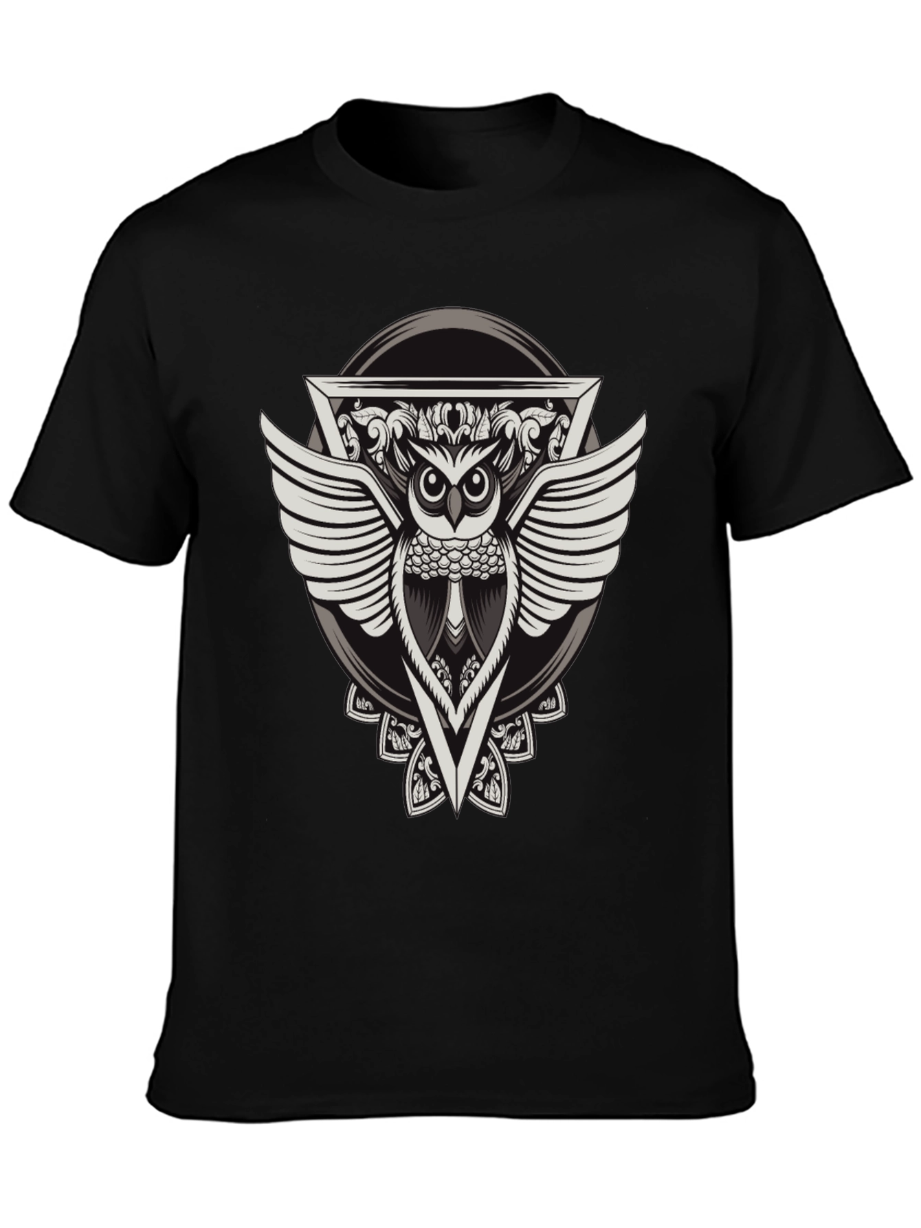 Black Owl Graphic Print Black T-Shirt view 3