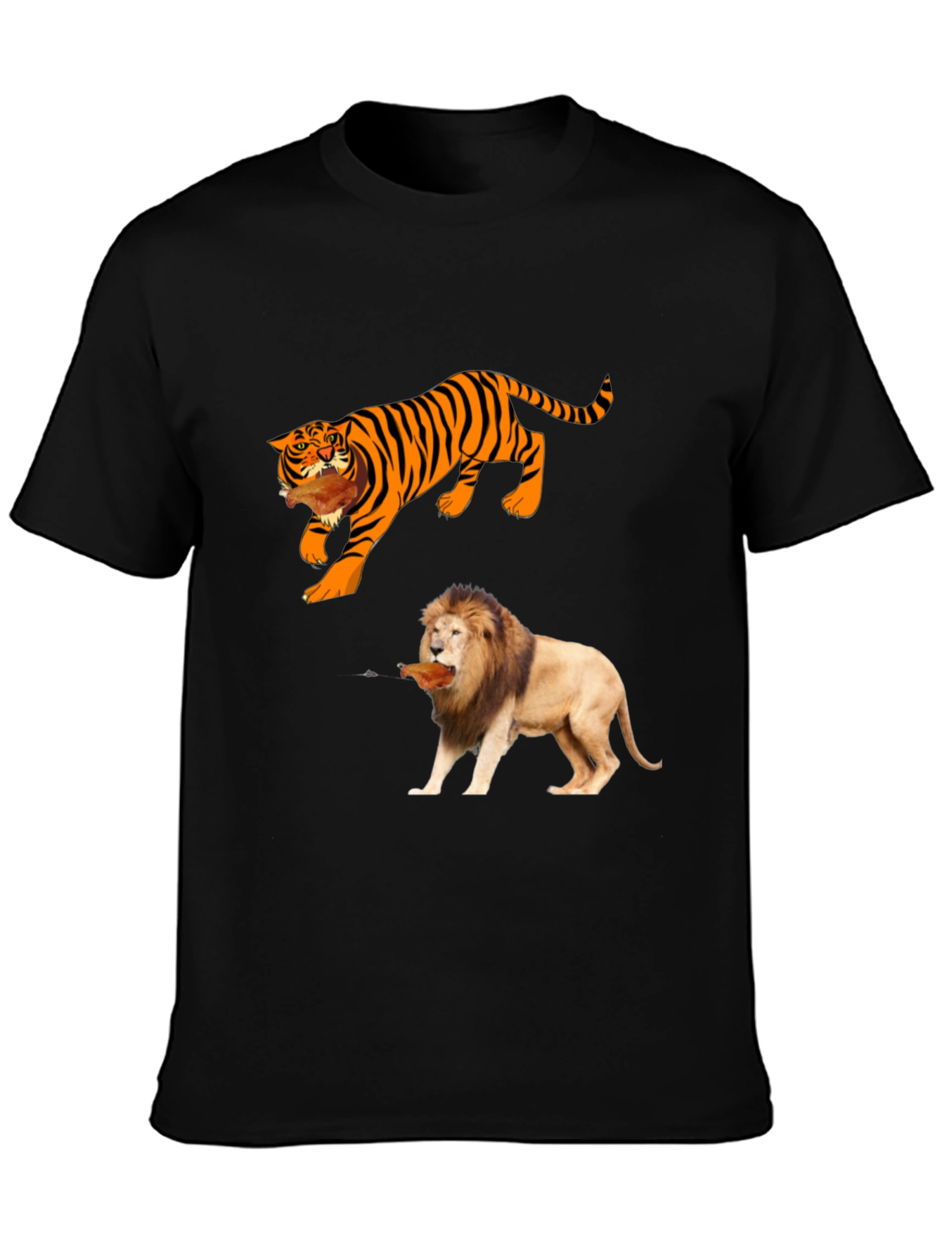 Black Tiger & Lion Graphic Tee - Black Cotton T-Shirt view 3