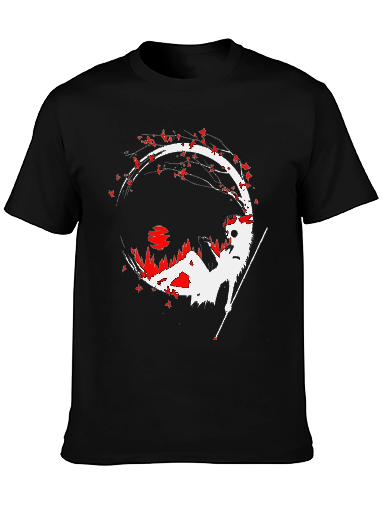 Black Samurai Silhouette Graphic Tee - Men's Black T-Shirt view 3