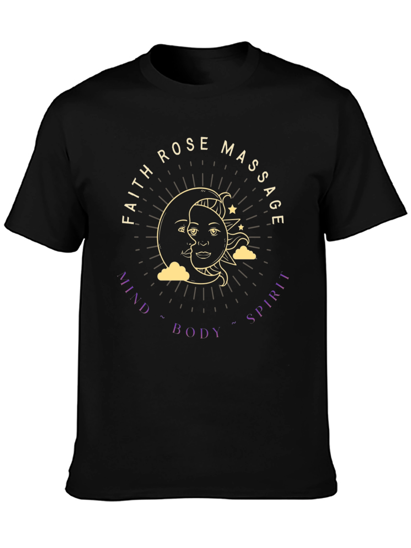 Black Faith Rose Massage T-Shirt - Mind, Body, Spirit view 3