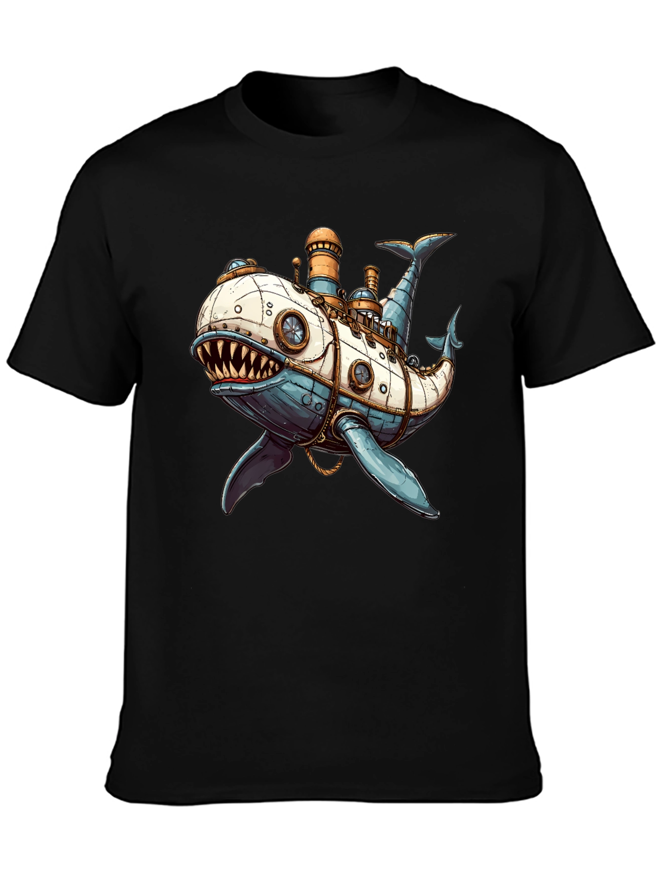 Black Steampunk Whale T-Shirt - Unique Design view 3