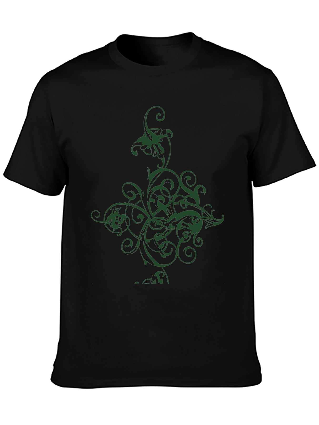 Black Men's Black T-Shirt with Green Floral Graphic view 3