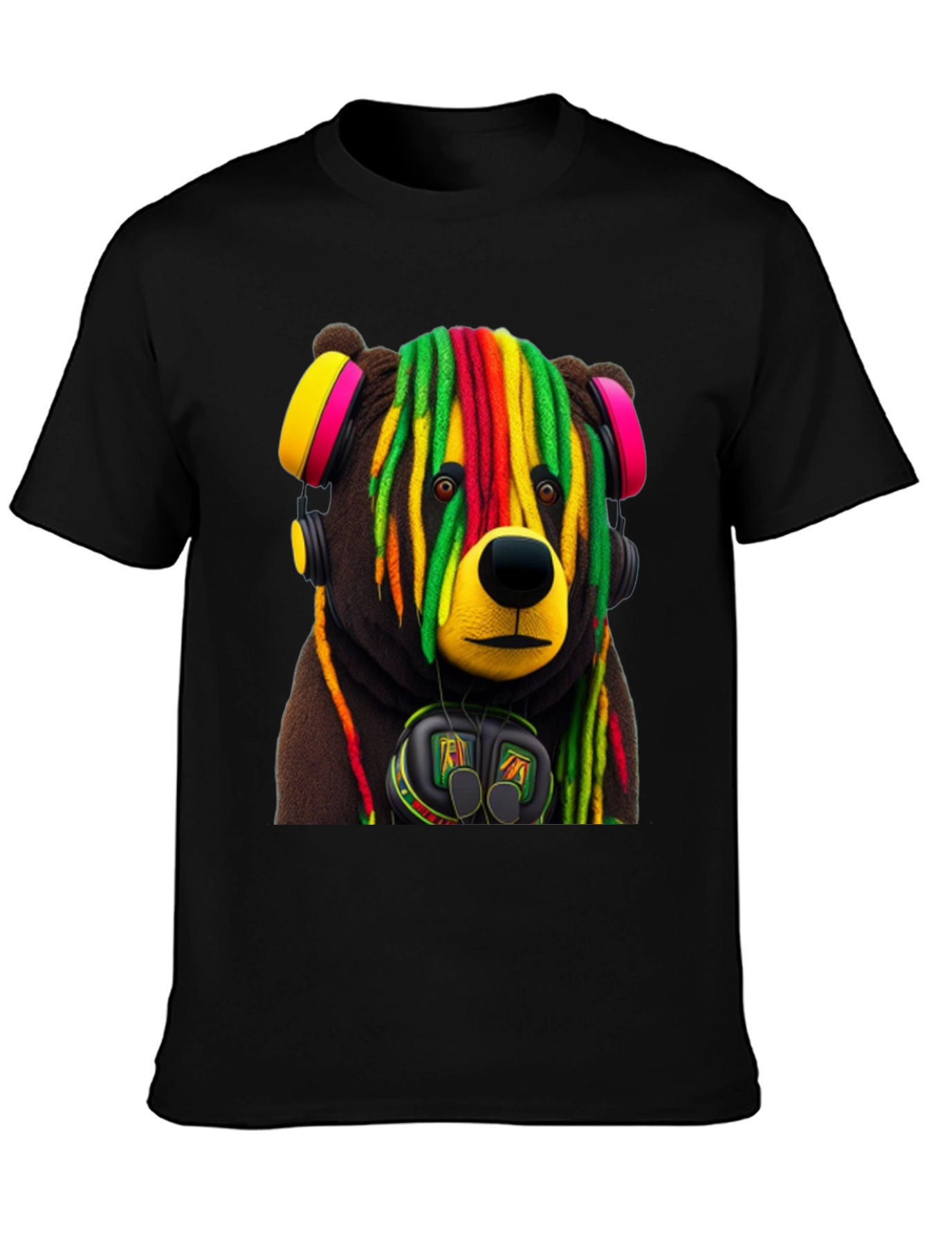 Black Rasta Bear Graphic Tee - Cool Streetwear view 3