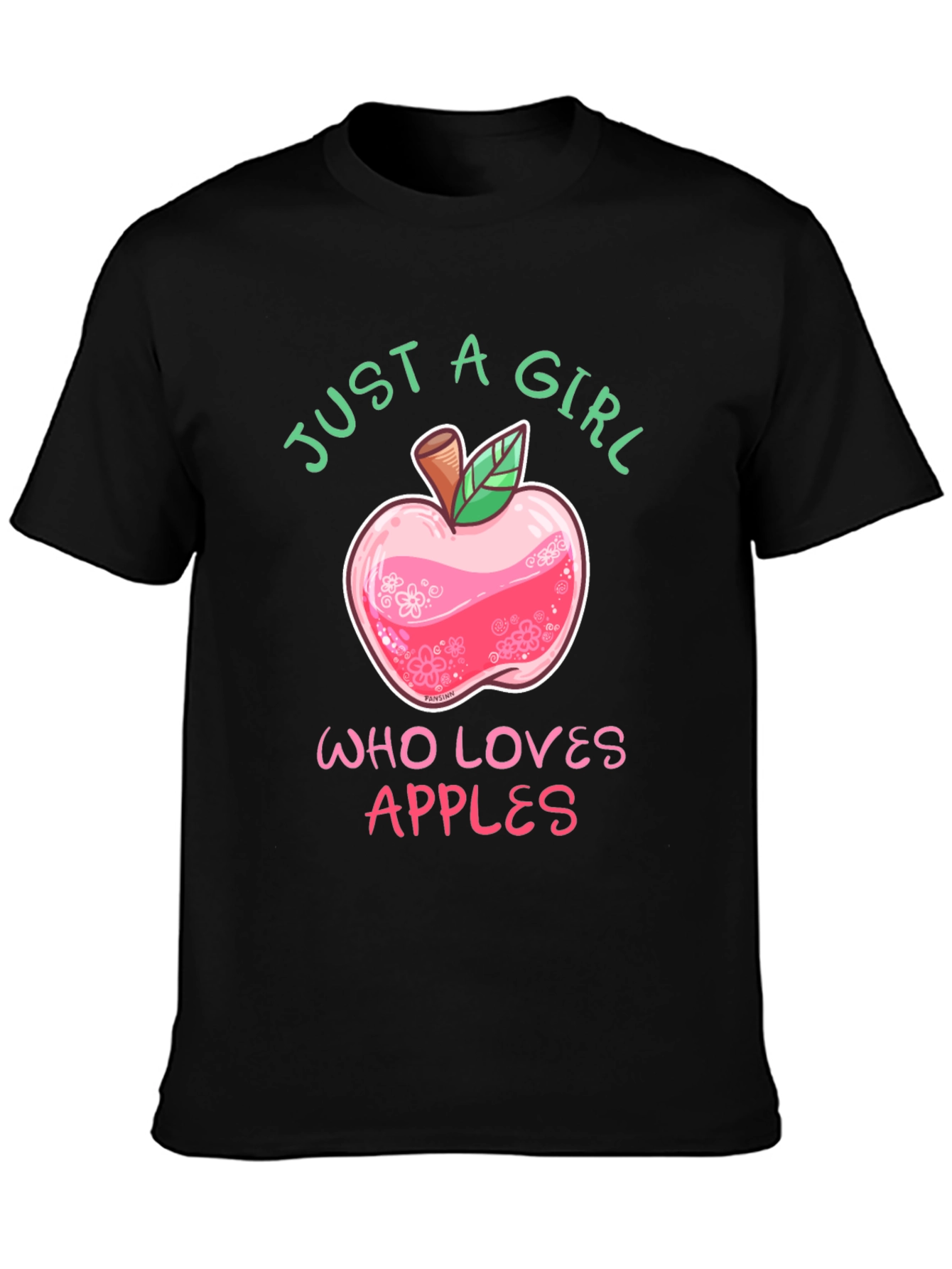 Black Just A Girl Who Loves Apples T-Shirt view 3