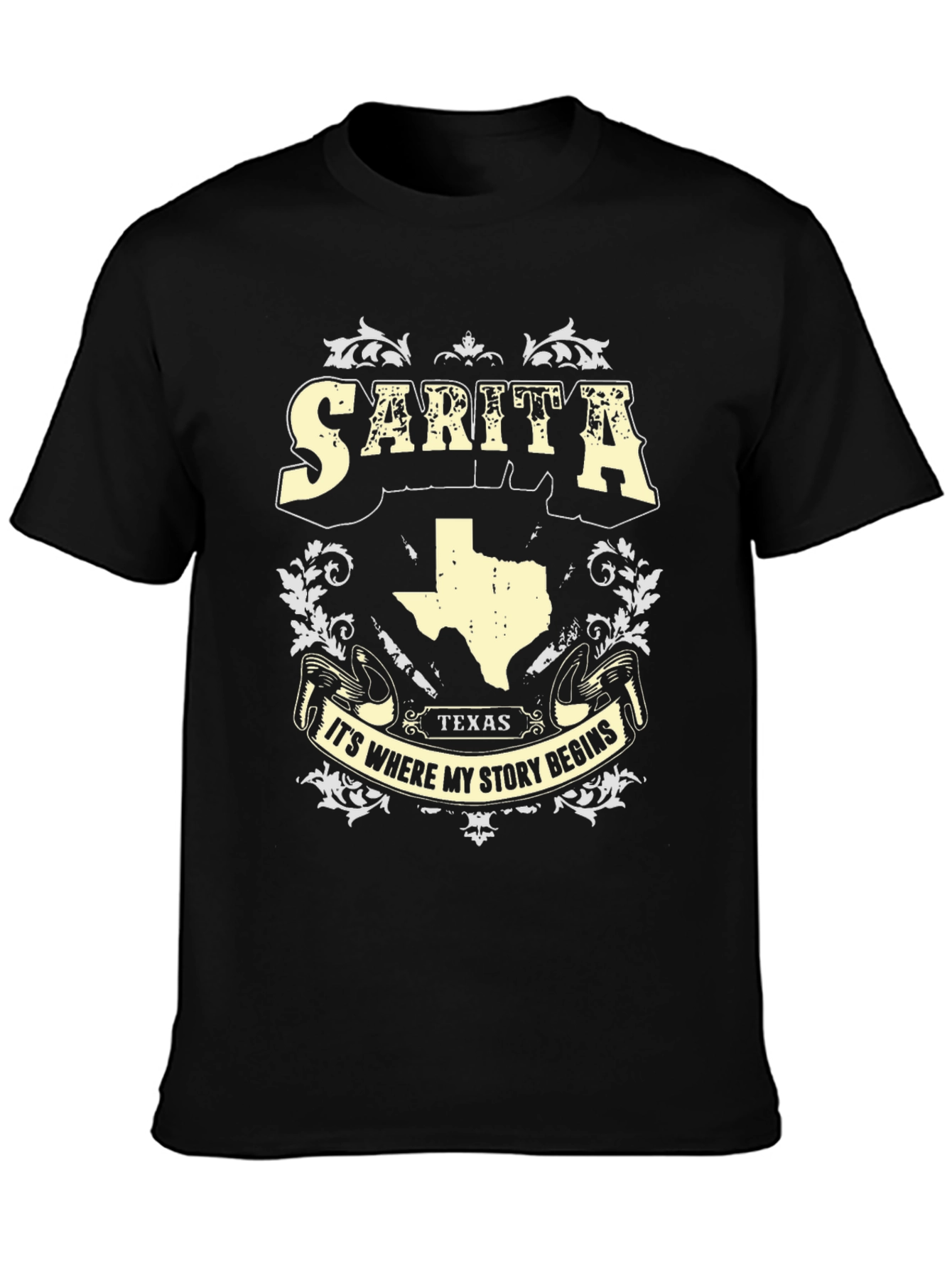 Black Sarita Texas Story Begins T-Shirt view 3