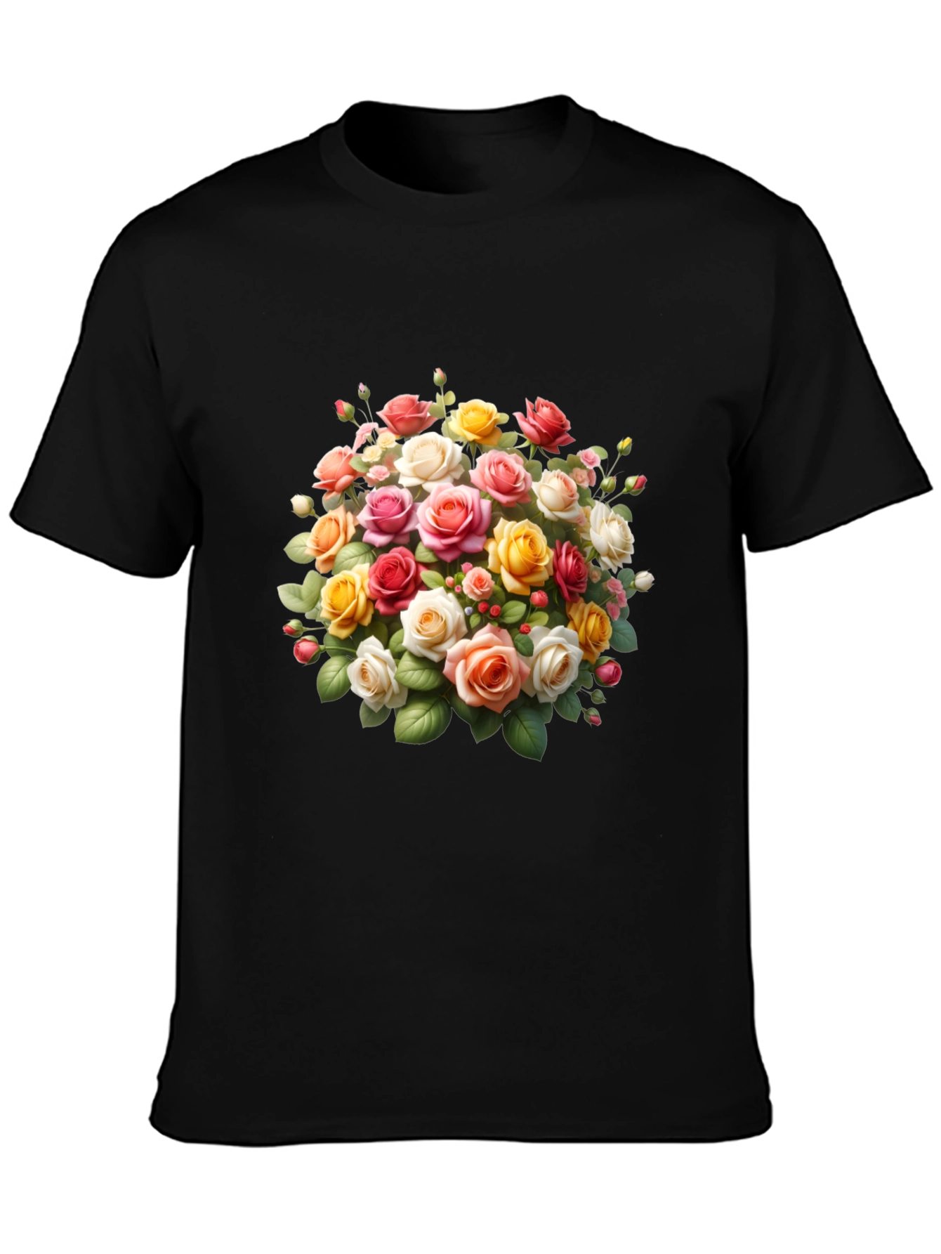 Black Floral Roses Graphic Black T-Shirt view 3