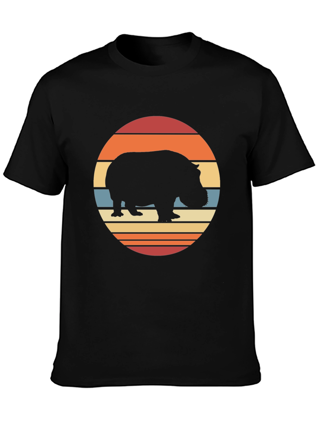 Black Retro Hippo Sunset T-Shirt - Black view 3