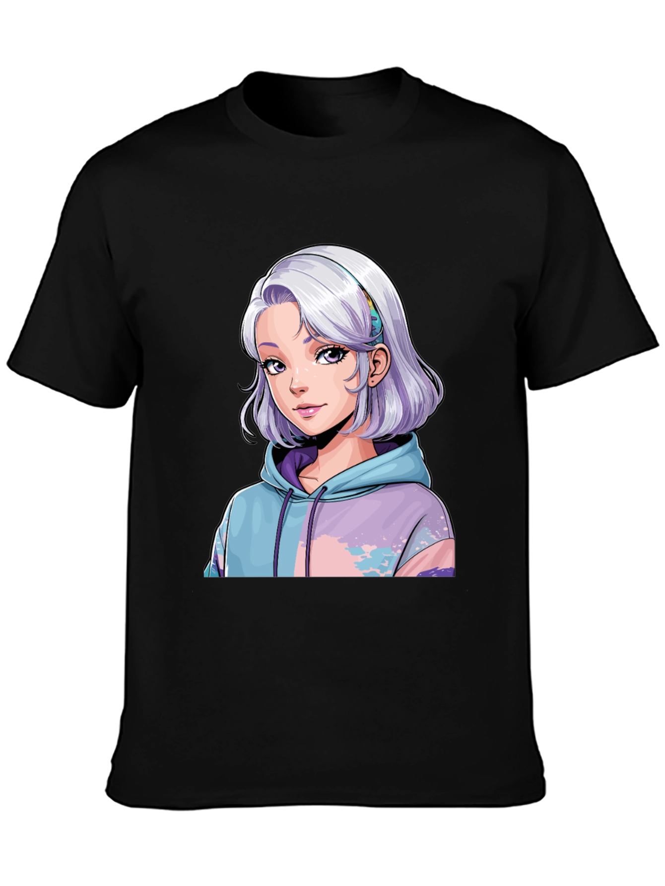 Black Anime Girl Graphic Black T-Shirt view 3