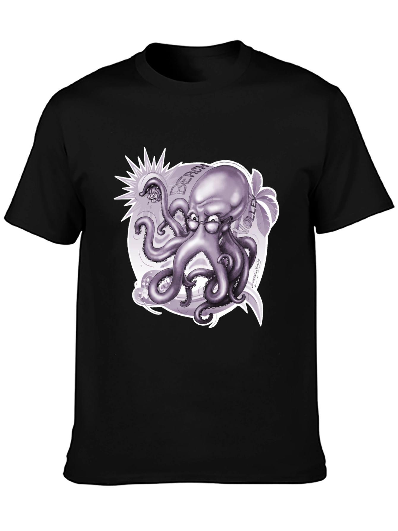 Black Octopus Beach Volleyball T-Shirt - Unique Design view 3