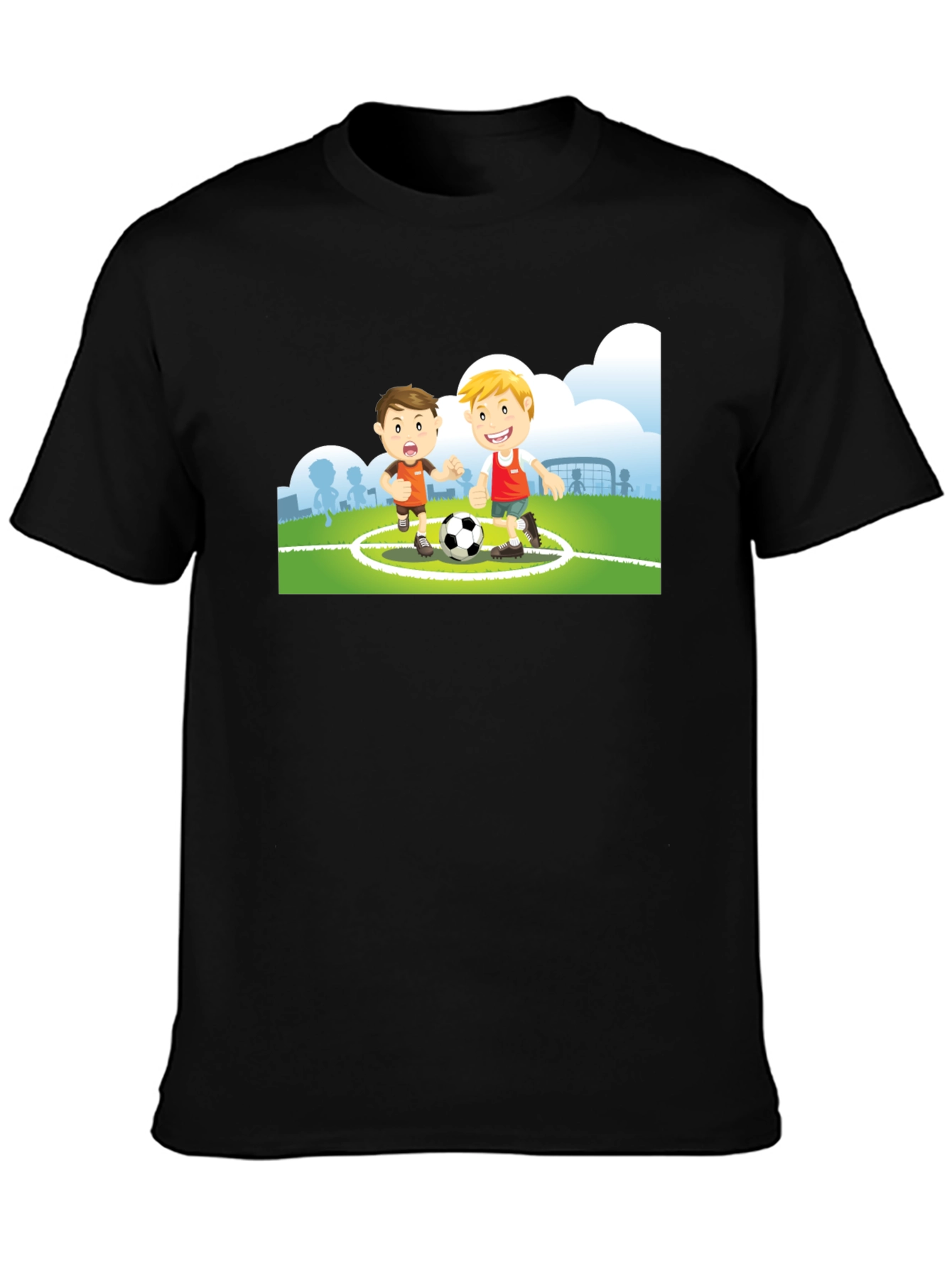 Black Cartoon Soccer Player Black T-Shirt view 3