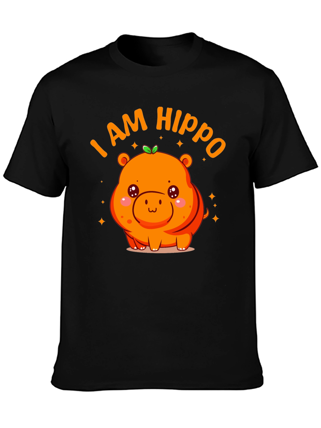 Black Cute "I AM HIPPO" Graphic Black T-Shirt view 3