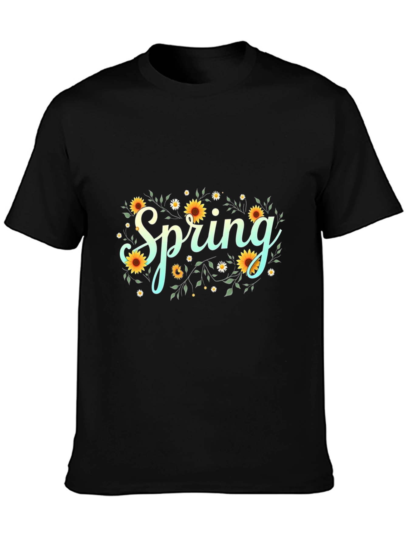 Black Spring Floral Graphic Black T-Shirt view 3