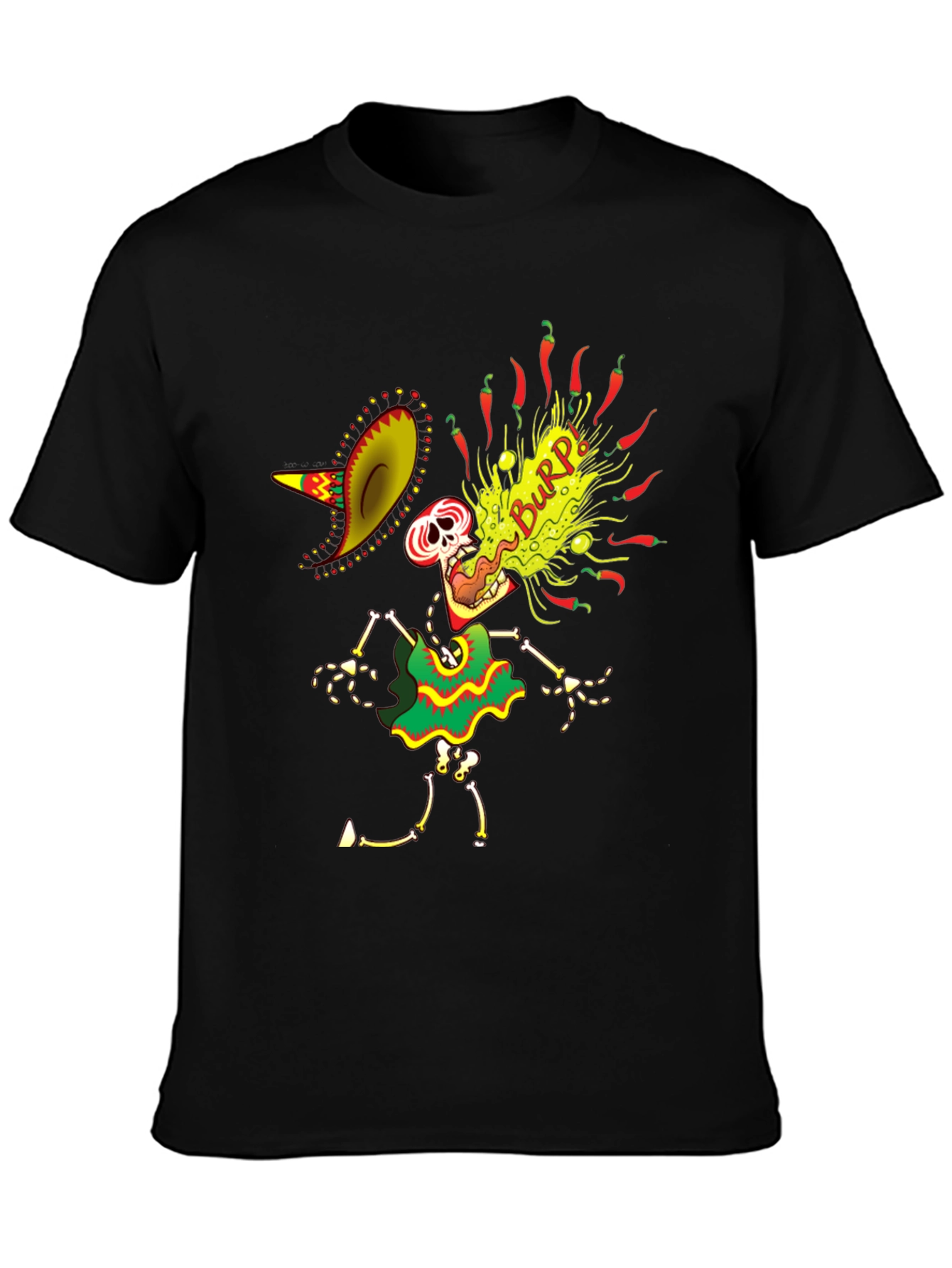 Black Spicy Burp Skeleton Graphic Tee view 3
