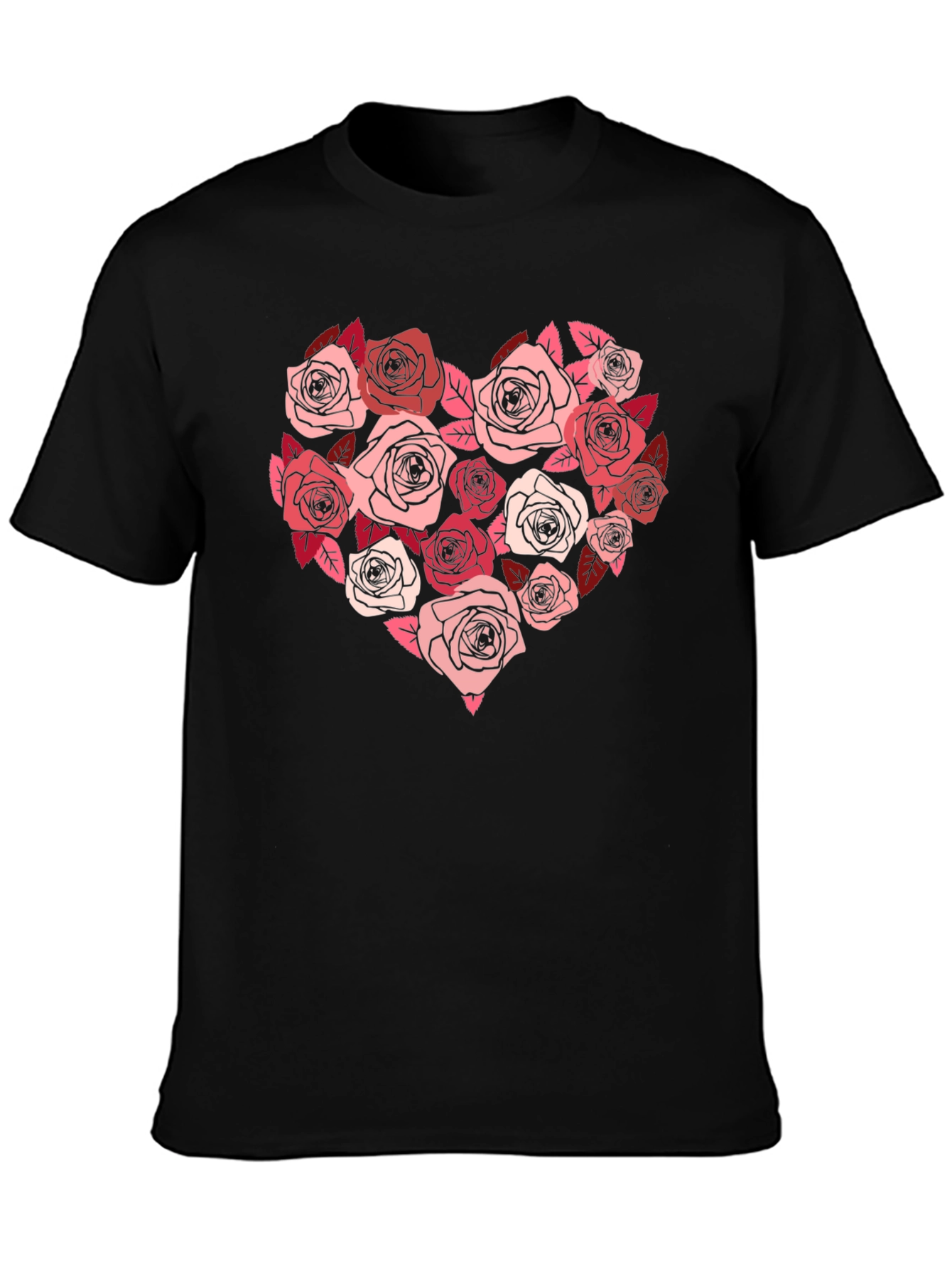 Black Floral Heart Graphic Tee - Black Casual T-Shirt view 3