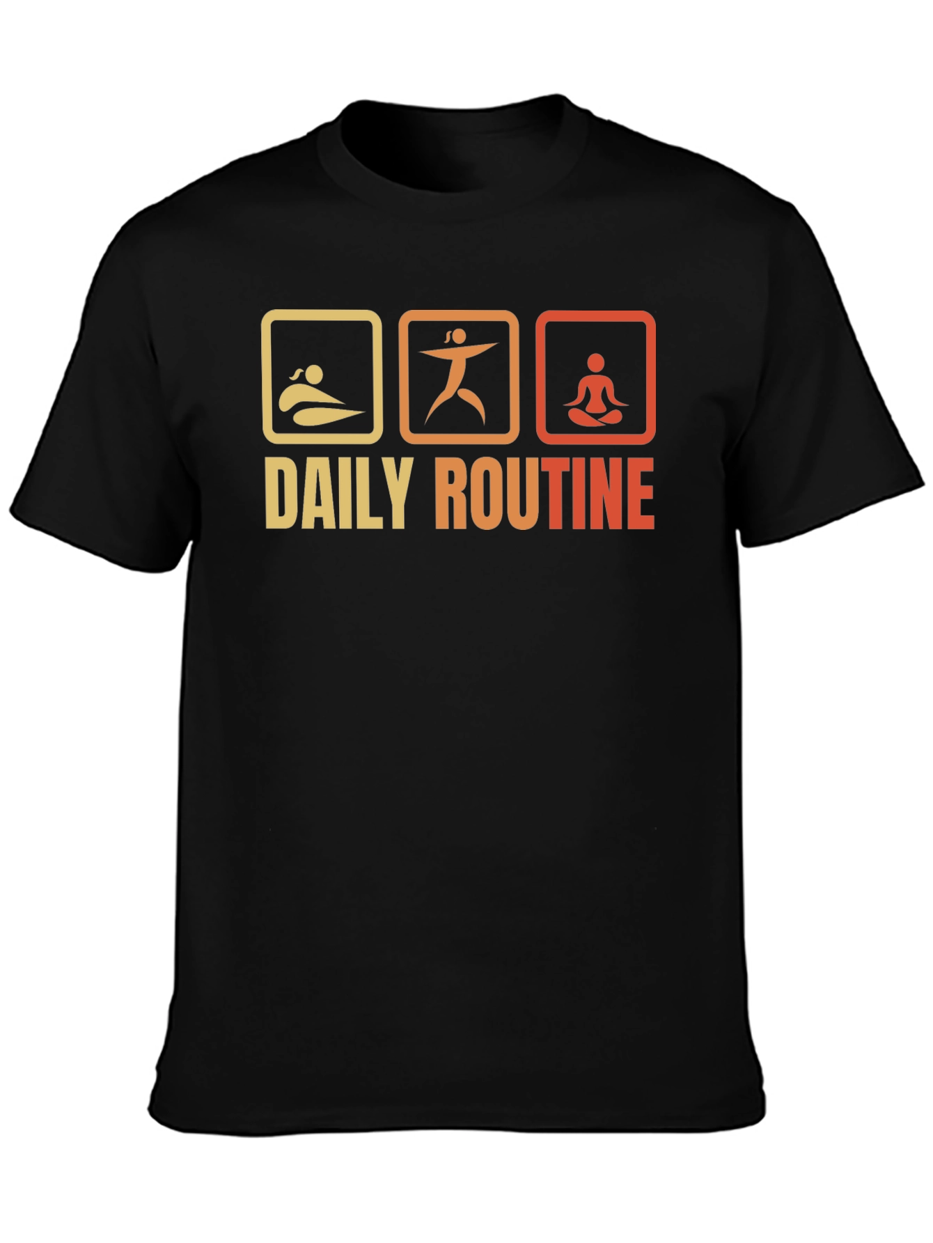 Black Daily Routine T-Shirt - Swim, Exercise, Meditate view 3
