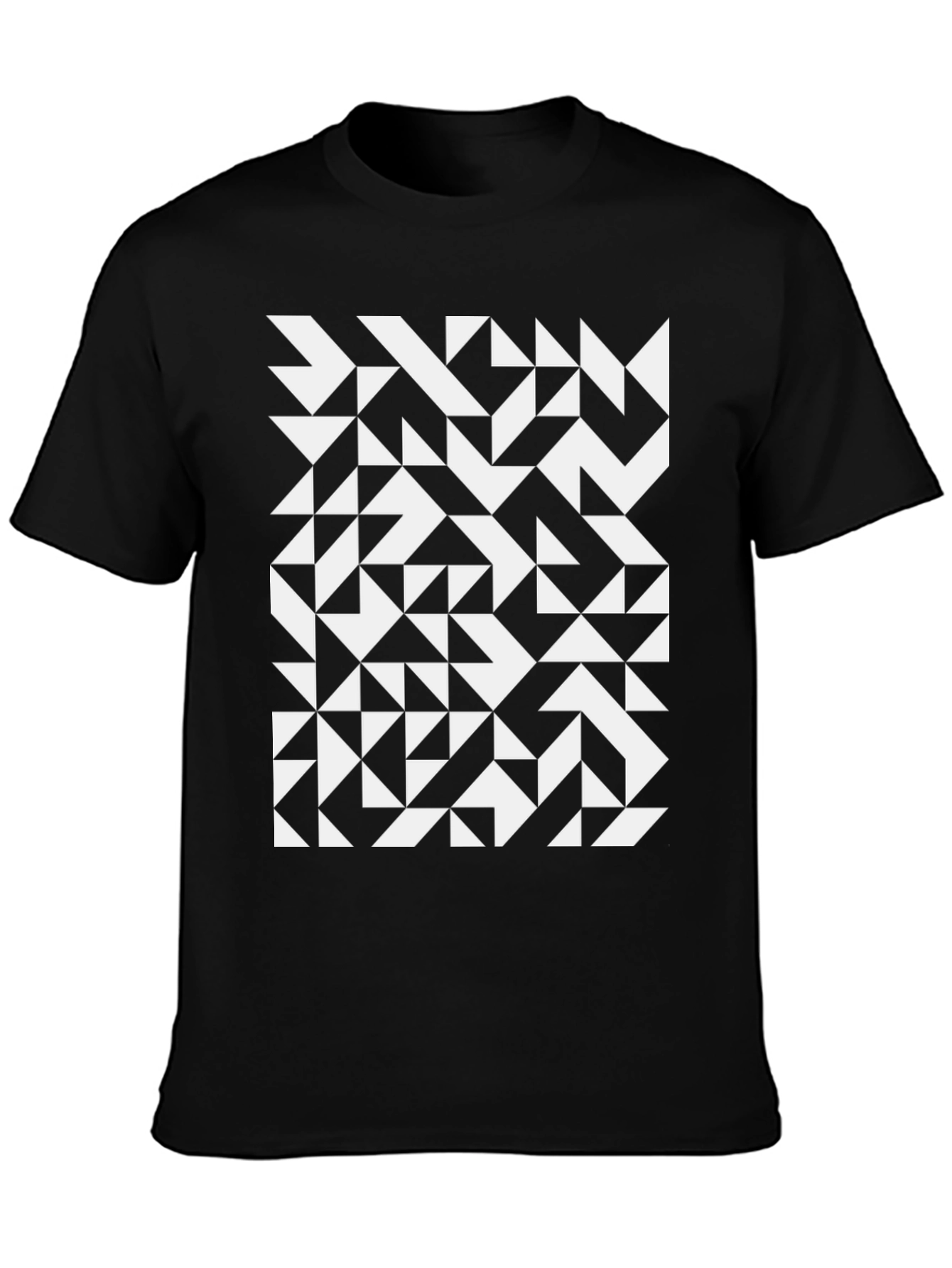 Black Geometric Triangle Pattern Black T-Shirt view 3
