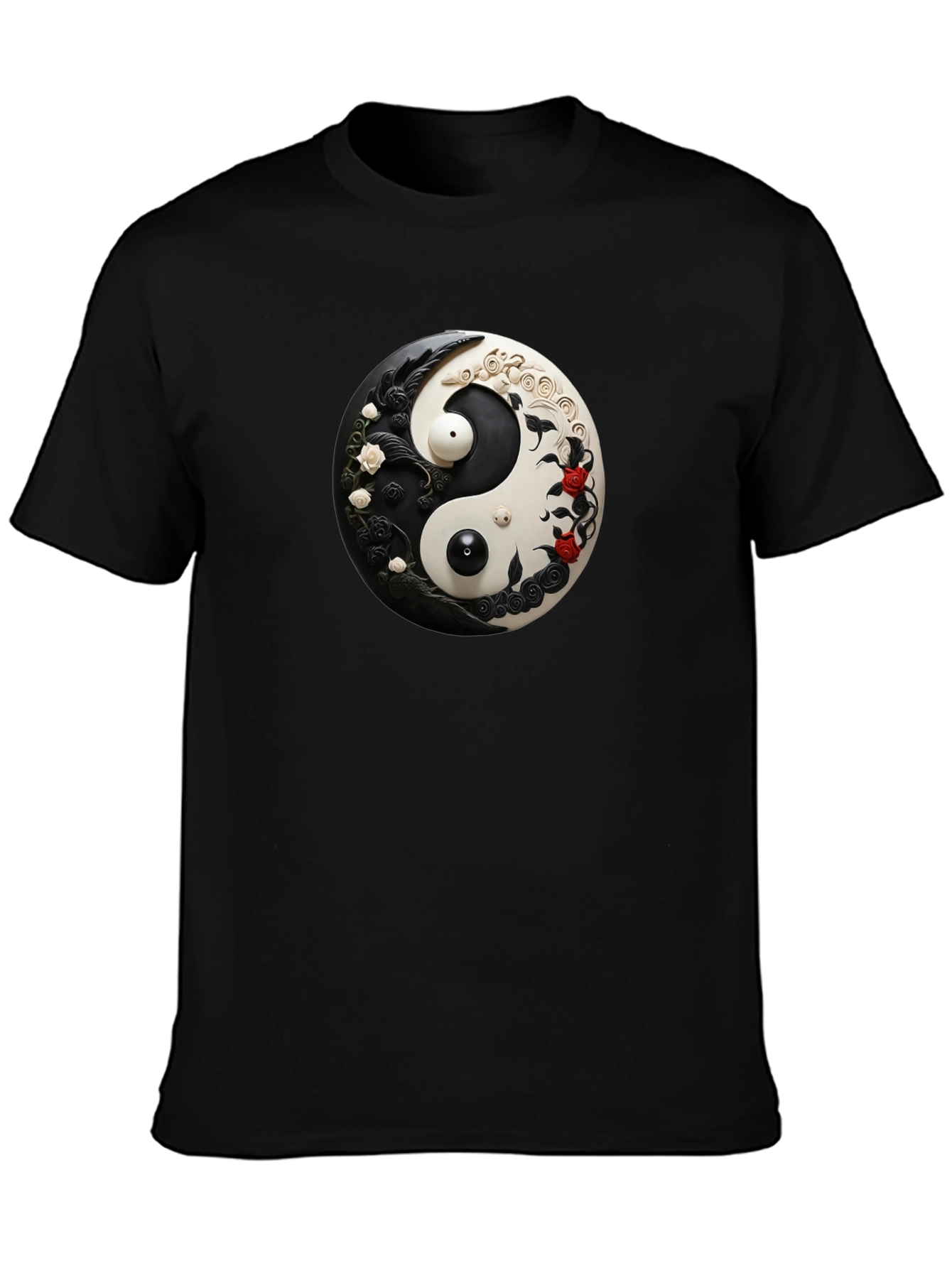 Black Yin Yang Floral Graphic Black T-Shirt view 3