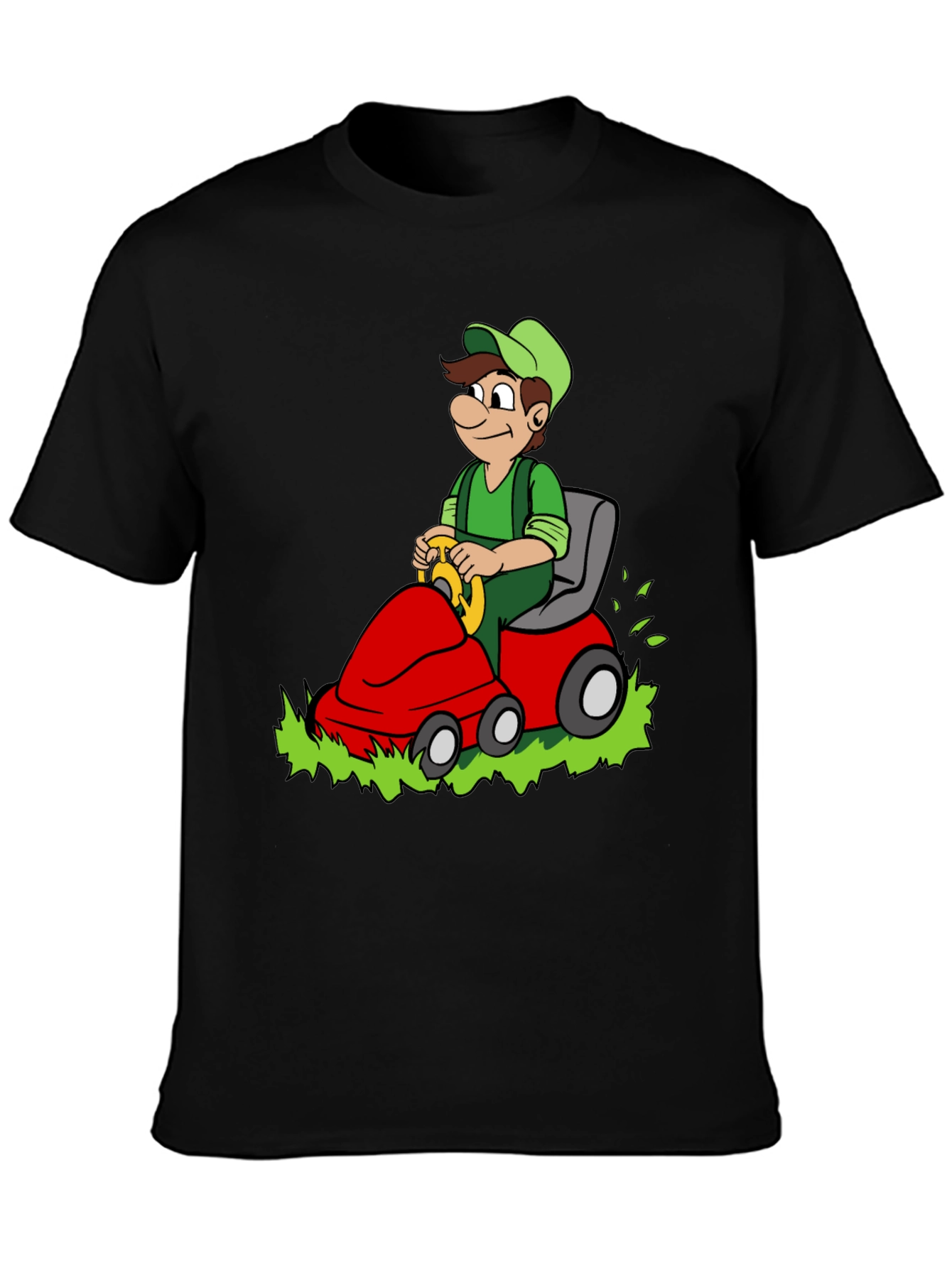 Black Luigi Riding Lawnmower Graphic T-Shirt view 3