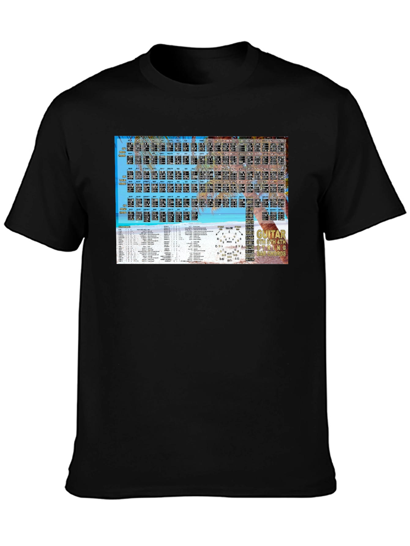 Black Guitar Chords Beach T-Shirt view 3